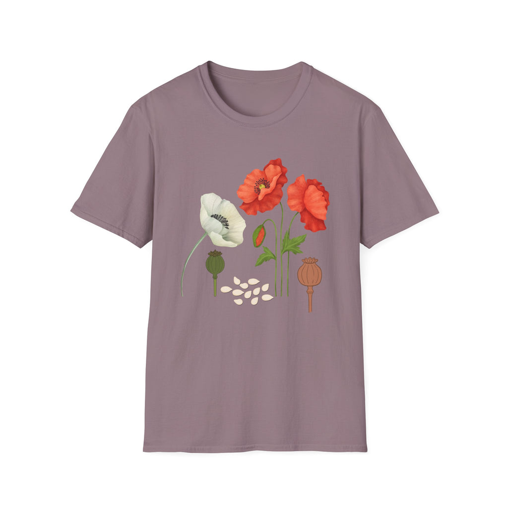 Poppy Floral T‑Shirt — Vintage Red & White Poppy Garden Tee - Vintage Wildflower Garden Art