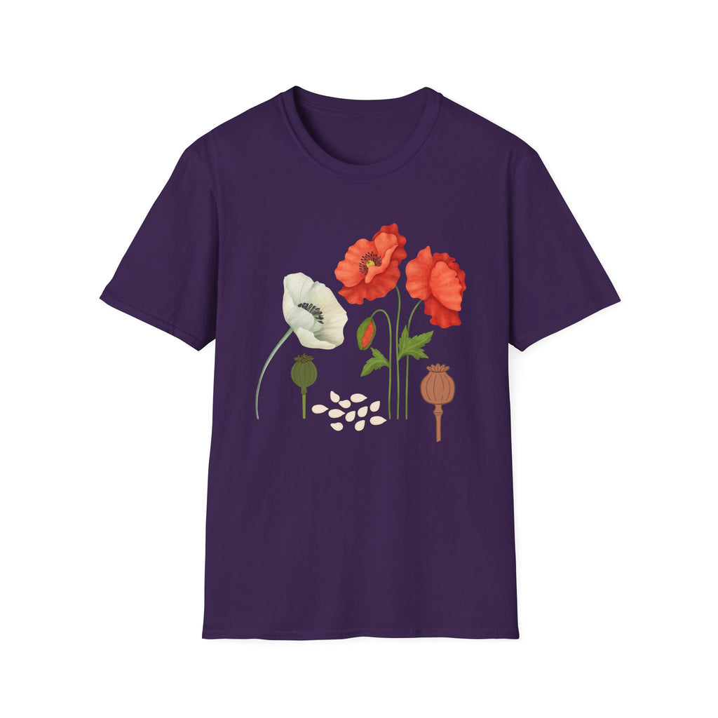 Poppy Floral T‑Shirt — Vintage Red & White Poppy Garden Tee - Vintage Wildflower Garden Art