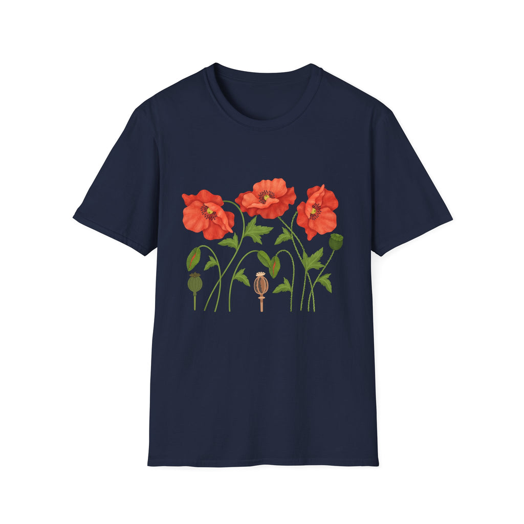 Poppy Floral T-Shirt — Red Poppies Garden Tee - Vintage Wildflower Floral Design