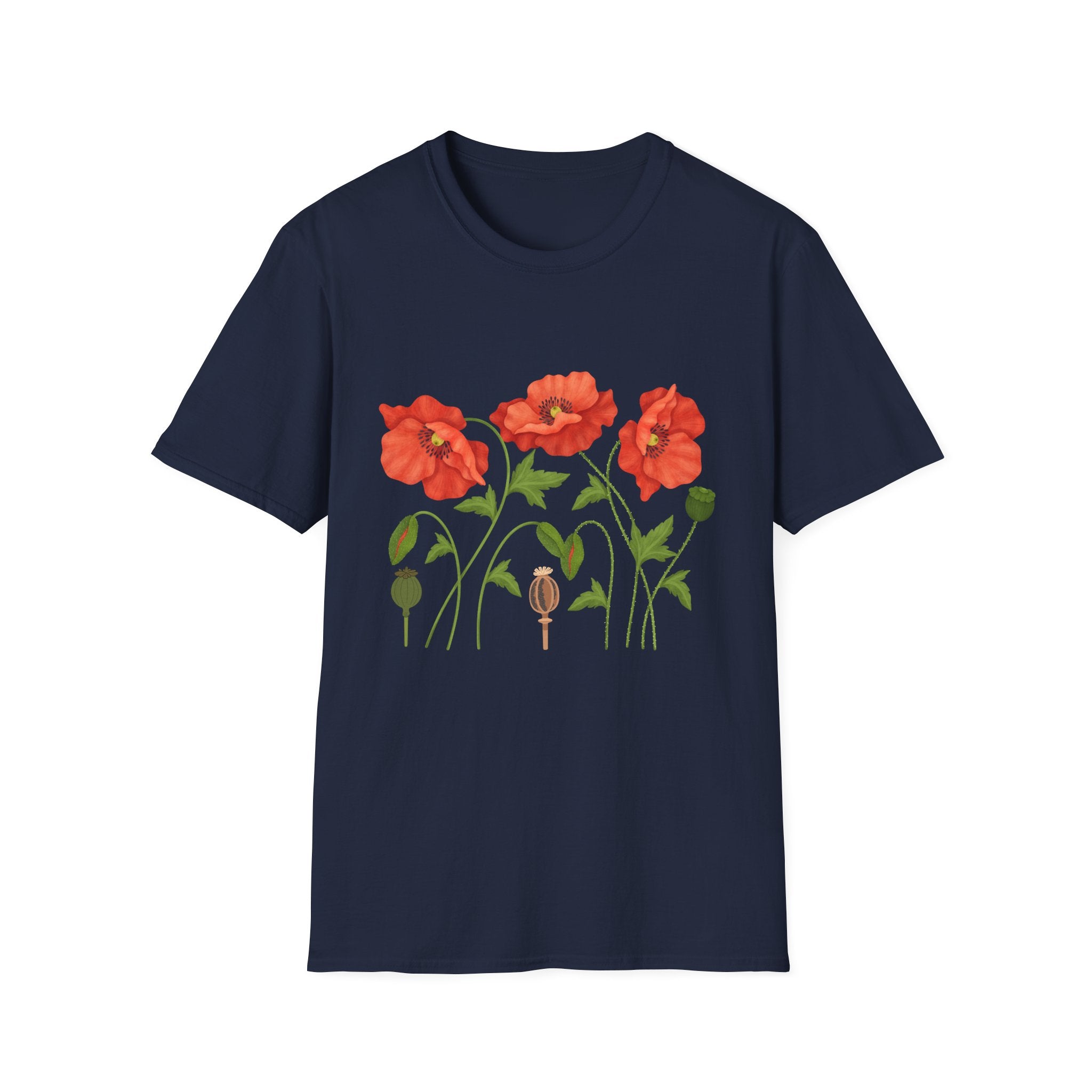 Poppy Floral T-Shirt — Red Poppies Garden Tee - Vintage Wildflower Floral Design