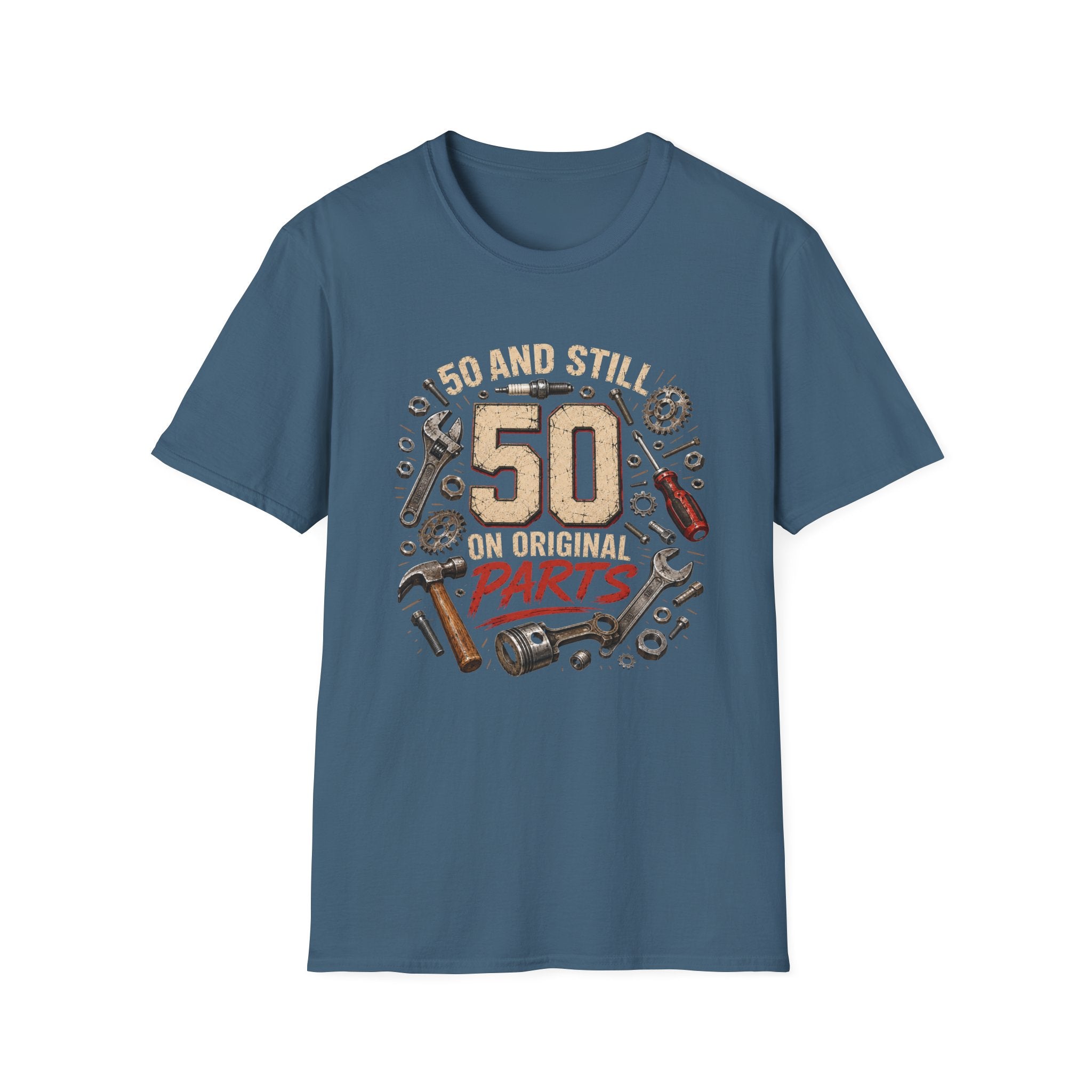 50 and Still Original Parts T-Shirt — Funny 50th Birthday Mechanic Gift