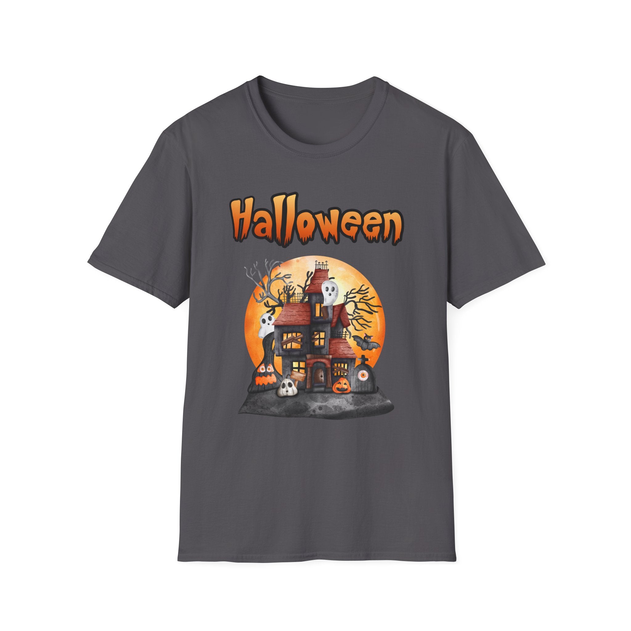 Halloween Haunted House T-Shirt — Spooky Pumpkin Moon Design -  Cute Spooky Haunted Mansion Ghost Pumpkin Fall Tee