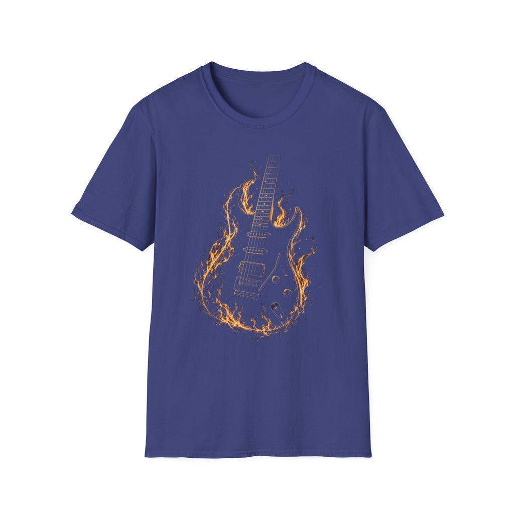 Flaming Electric Guitar T-Shirt — Rock Music Tee - Flames of Rock | Burning Electric Guitar Music Artwork