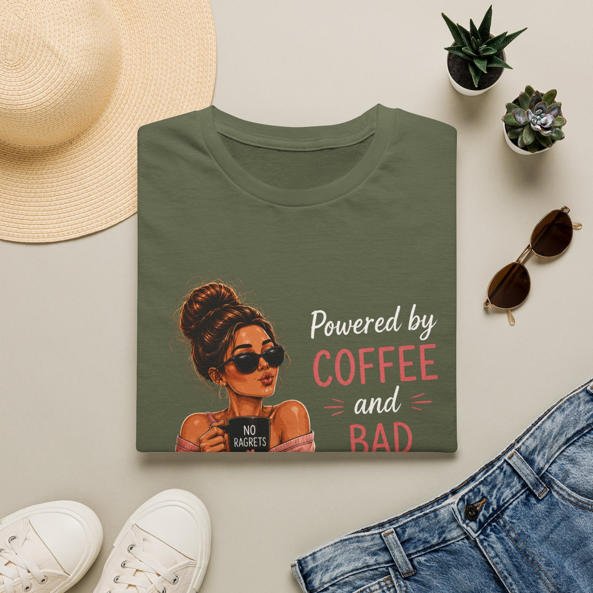 Powered by Coffee and Bad Decisions – Funny Coffee Lover Women's Design