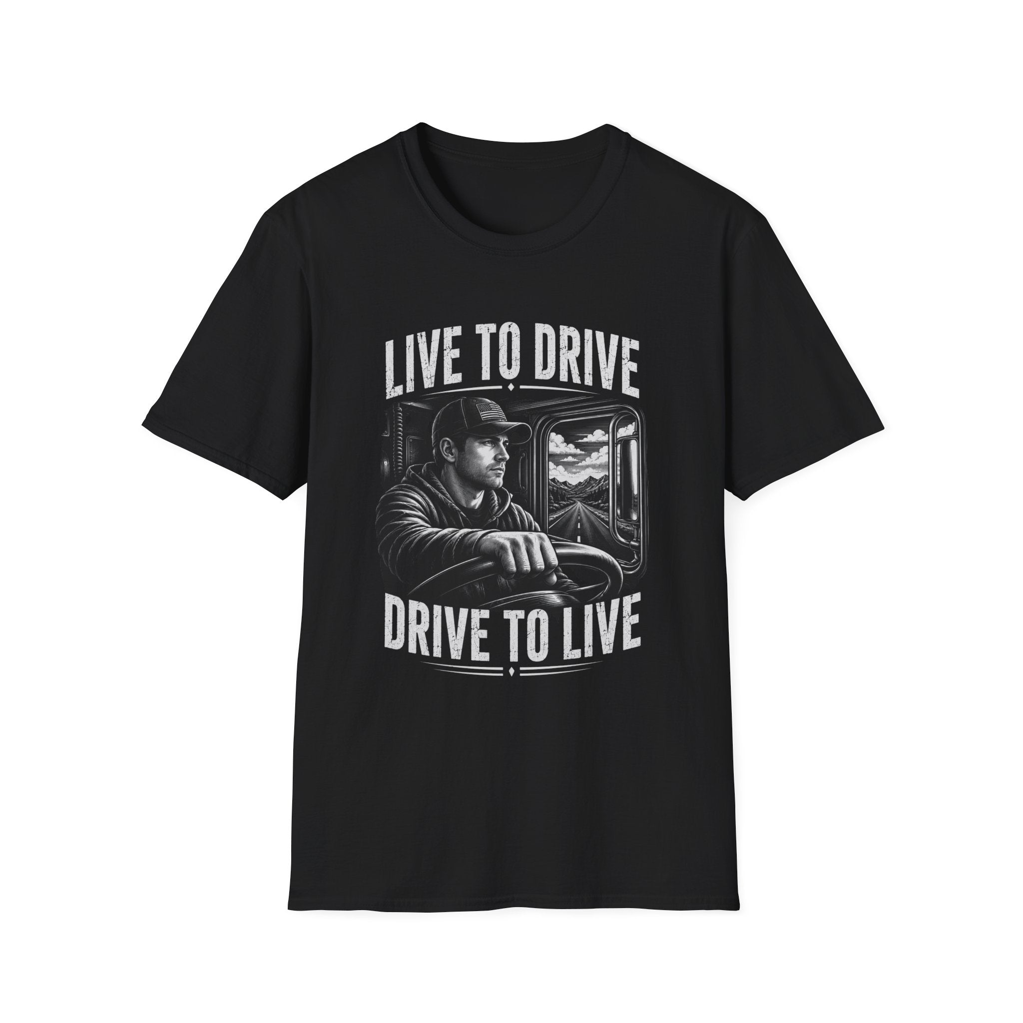Live to Drive Trucker T‑Shirt — ‘Live to Drive, Drive to Live’ Graphic Tee