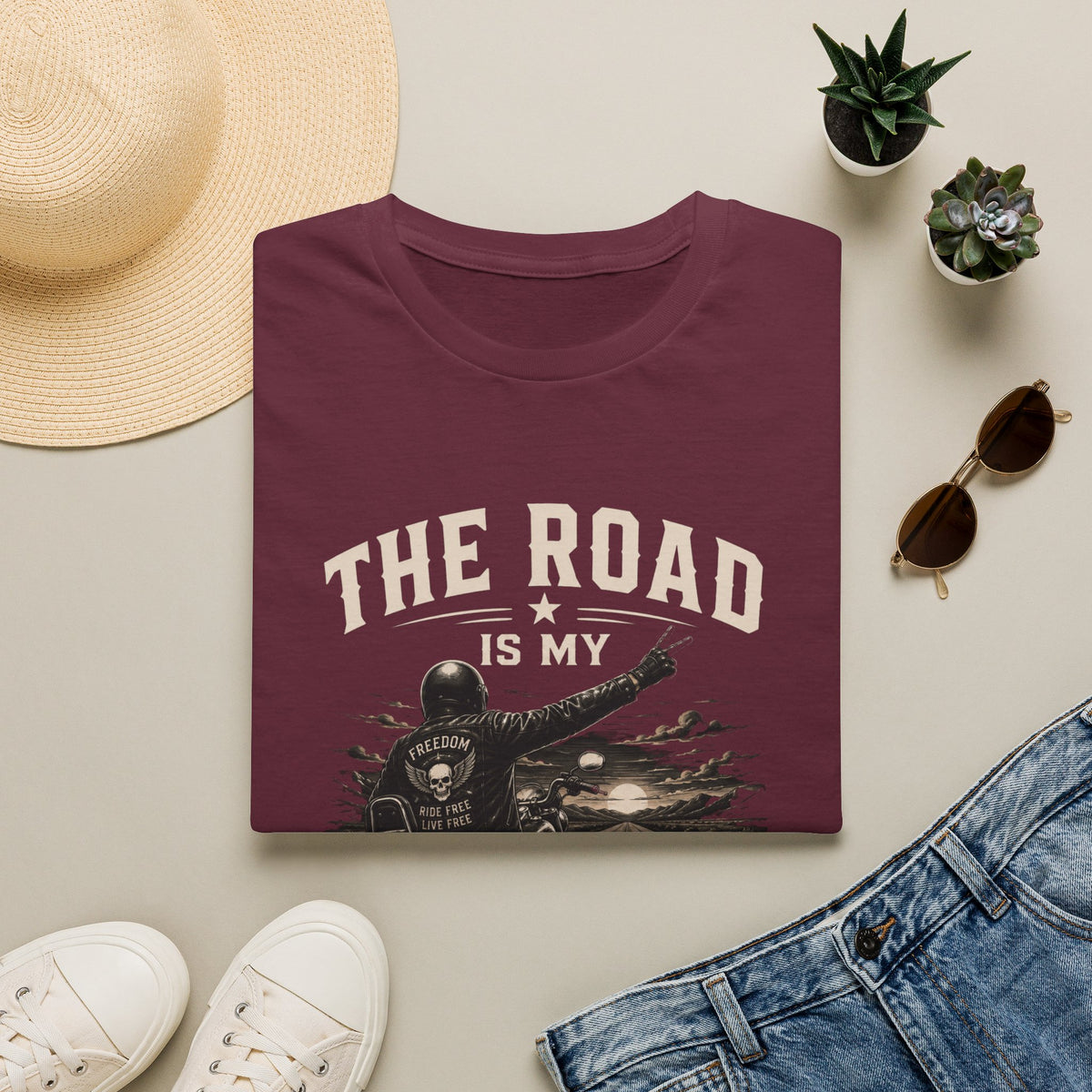 Road Is My Home Motorcycle T-Shirt — Vintage Biker Travel Tee-  Vintage Freedom Design