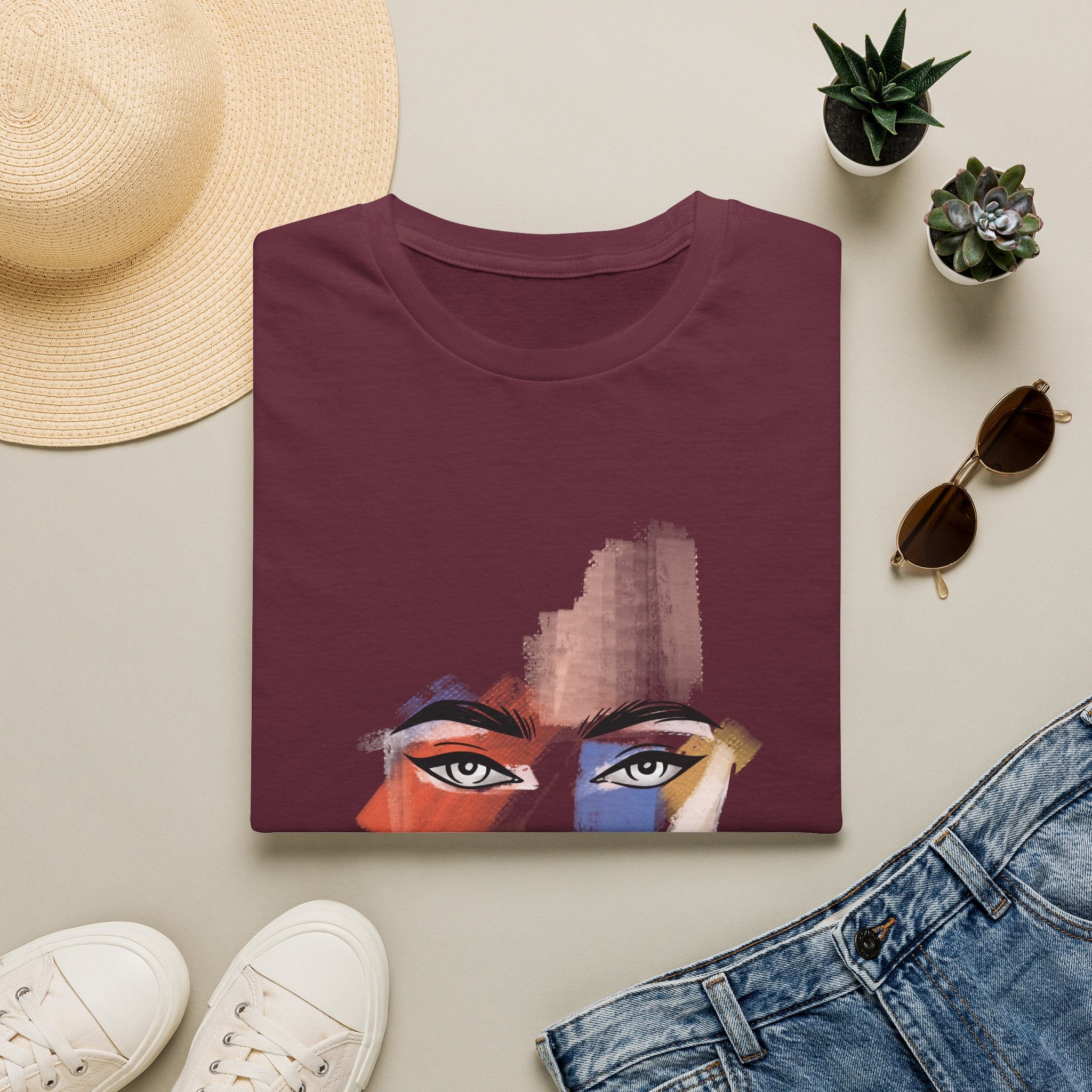 Abstract Painted Face T-Shirt — "Queen of Life" Artistic Graphic Tee