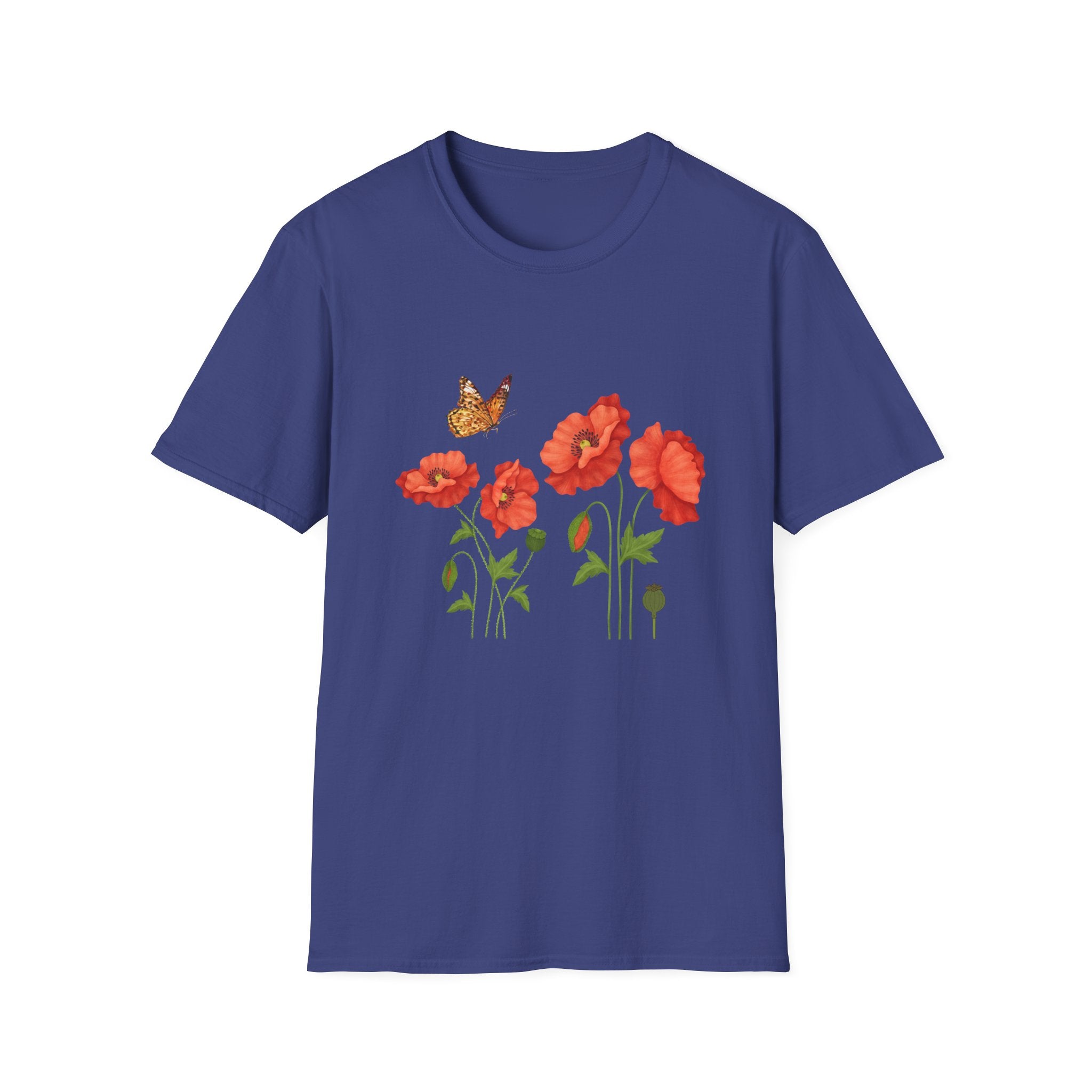 Poppy Field Tee — Red Poppies & Butterfly Floral T-Shirt