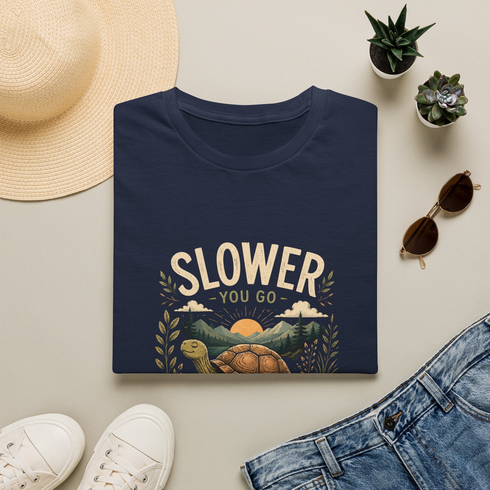 Slower You Go T-Shirt — Retro Turtle 'Slower You Go, Further You Get' Relaxed Tee