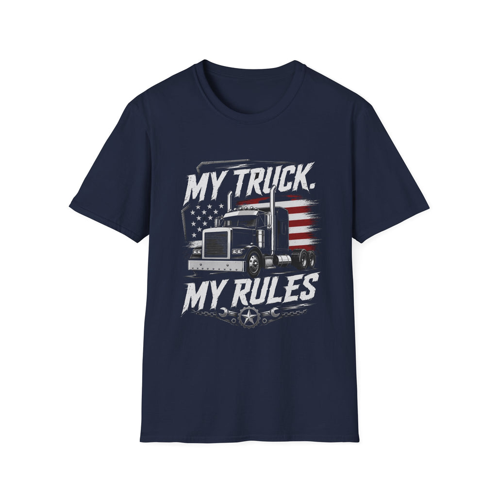 My Truck My Rules T‑Shirt — Patriotic Semi Truck Driver Tee - American Truck Driver Vintage Design