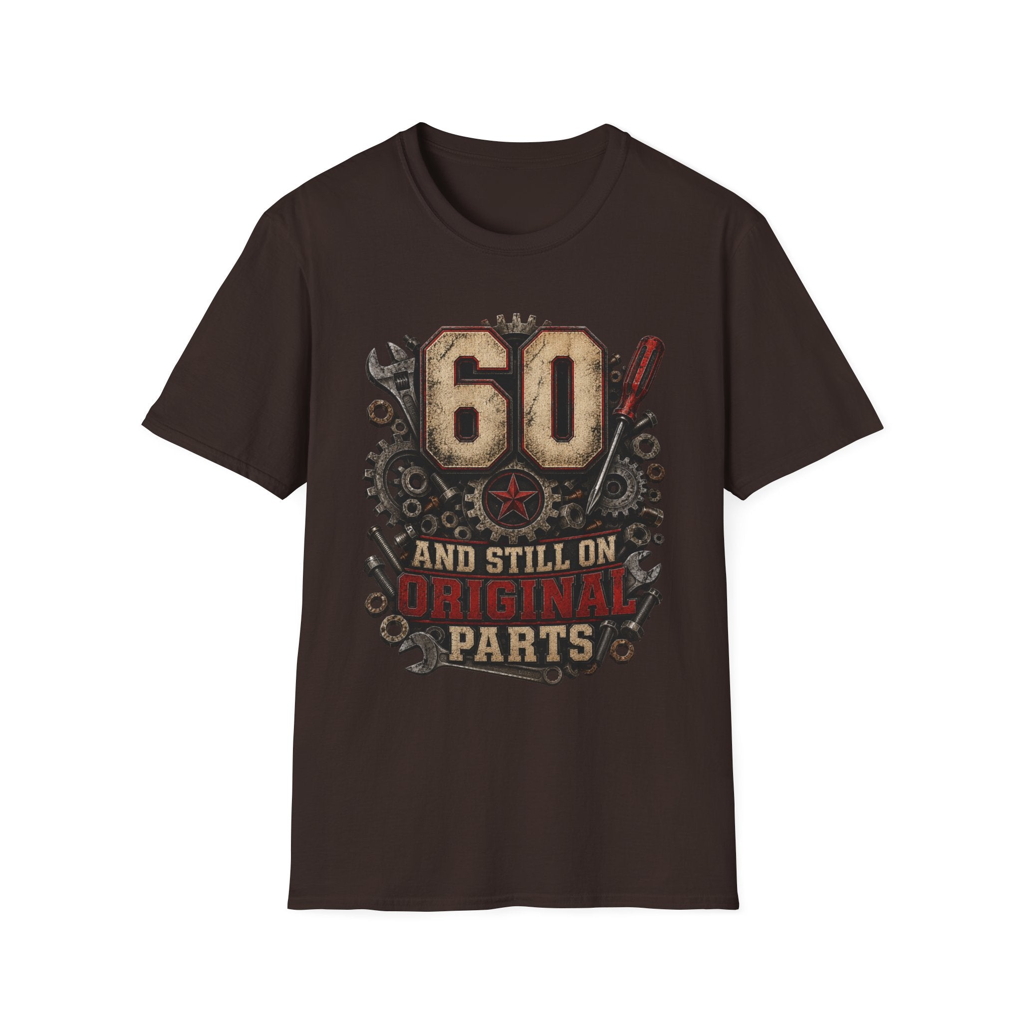 60th Birthday Mechanics T-Shirt — "60 and Still on Original Parts" Vintage Tool Design