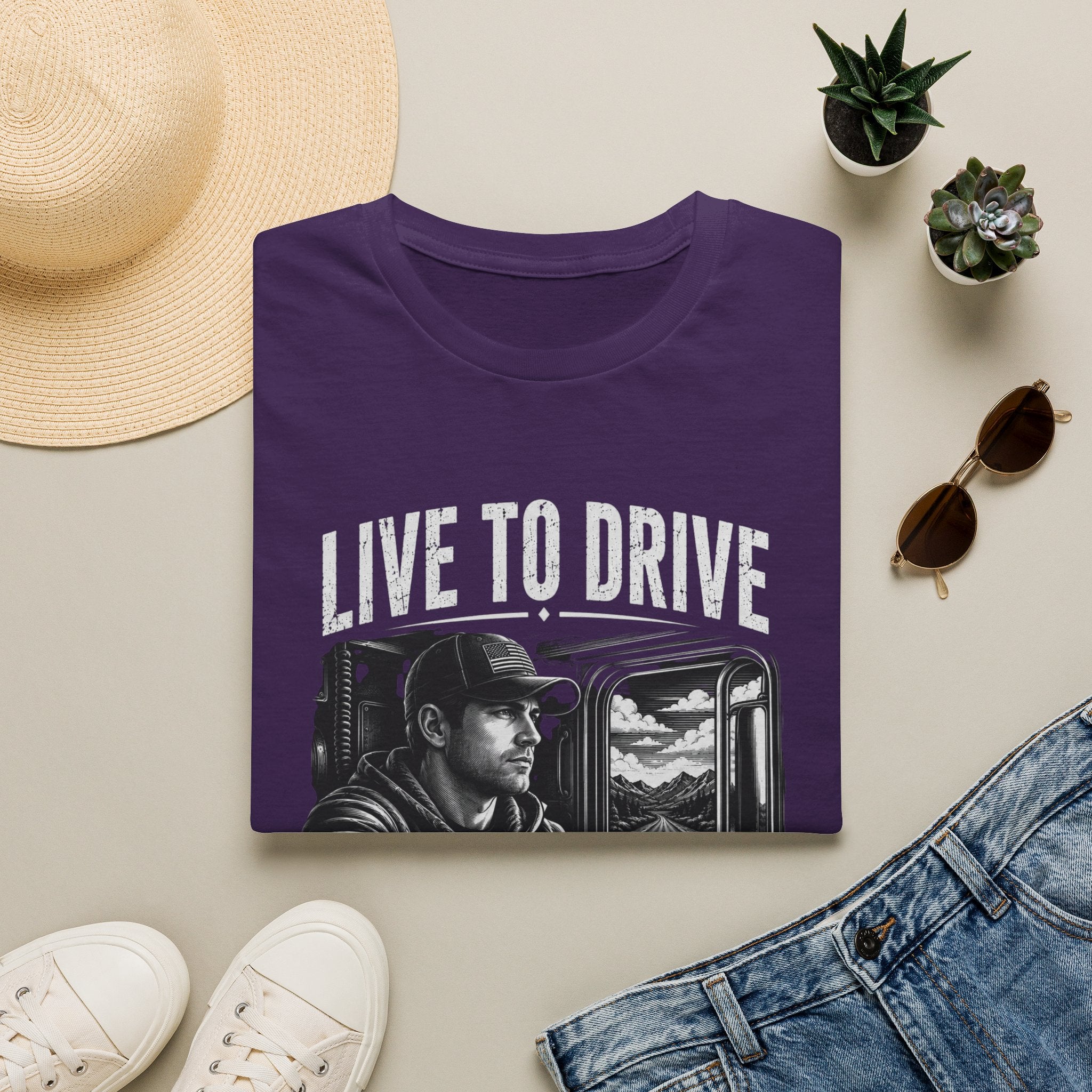 Live to Drive Trucker T‑Shirt — ‘Live to Drive, Drive to Live’ Graphic Tee