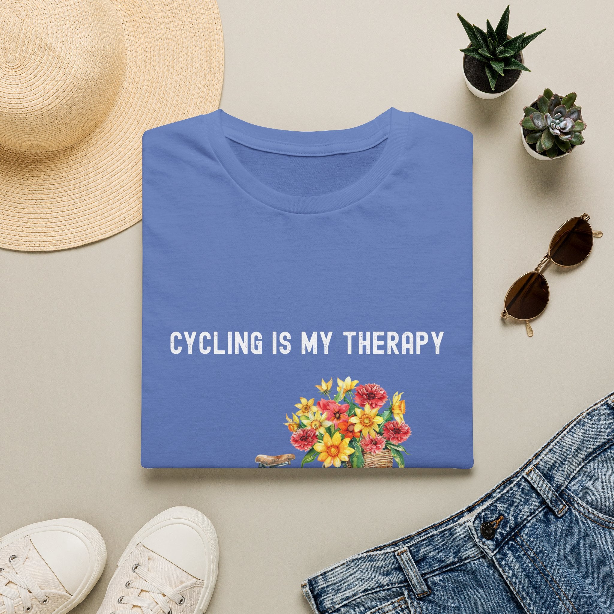 Cycling Is My Therapy T-Shirt — Floral Bike Tee for Biking Enthusiasts