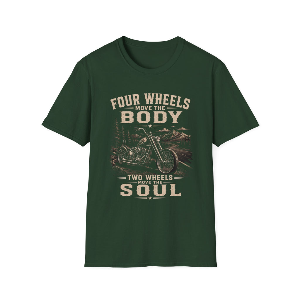 Motorcycle Tee — "Four Wheels Move the Body, Two Wheels Move the Soul" Vintage Motorcycle T‑Shirt