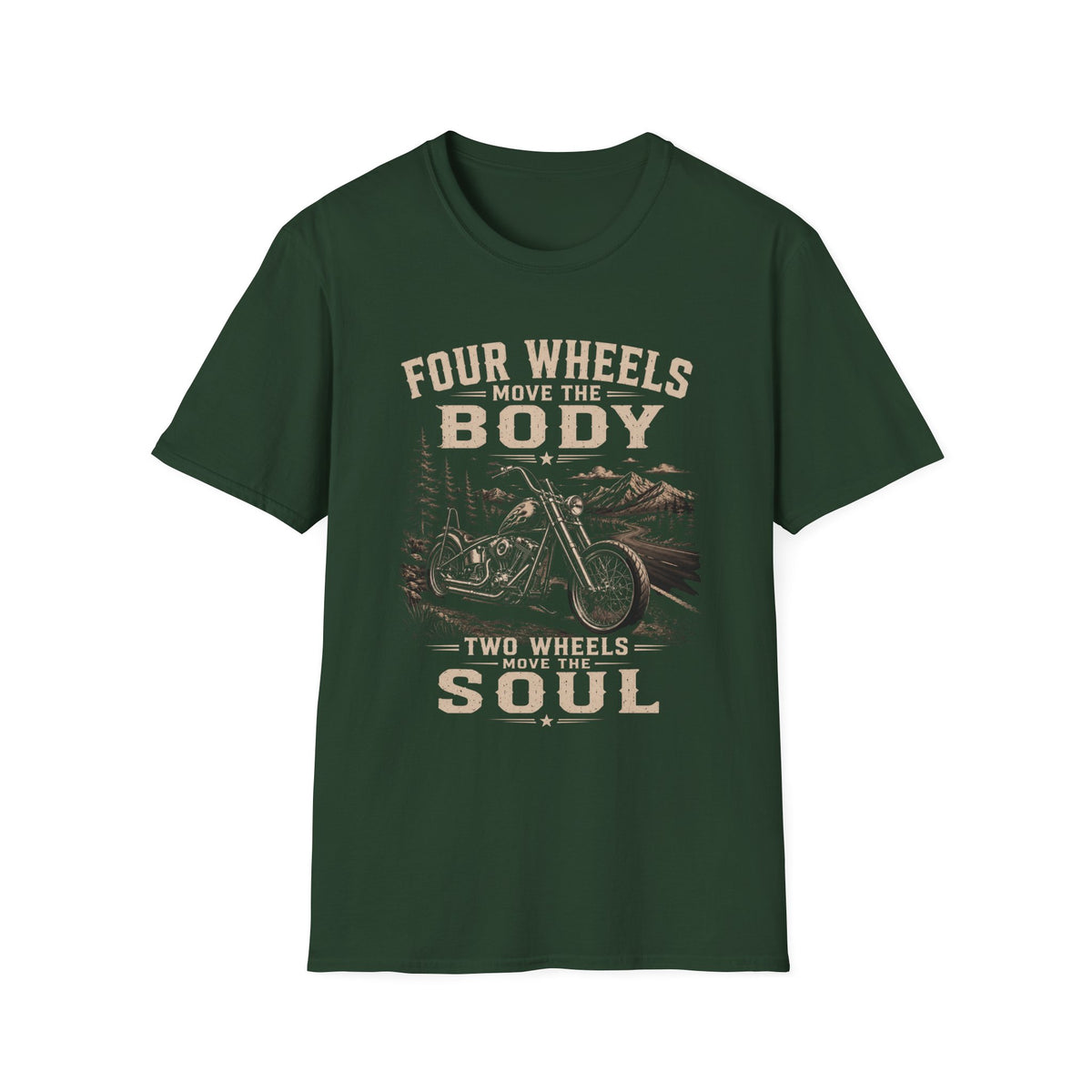Motorcycle Tee — "Four Wheels Move the Body, Two Wheels Move the Soul" Vintage Motorcycle T‑Shirt