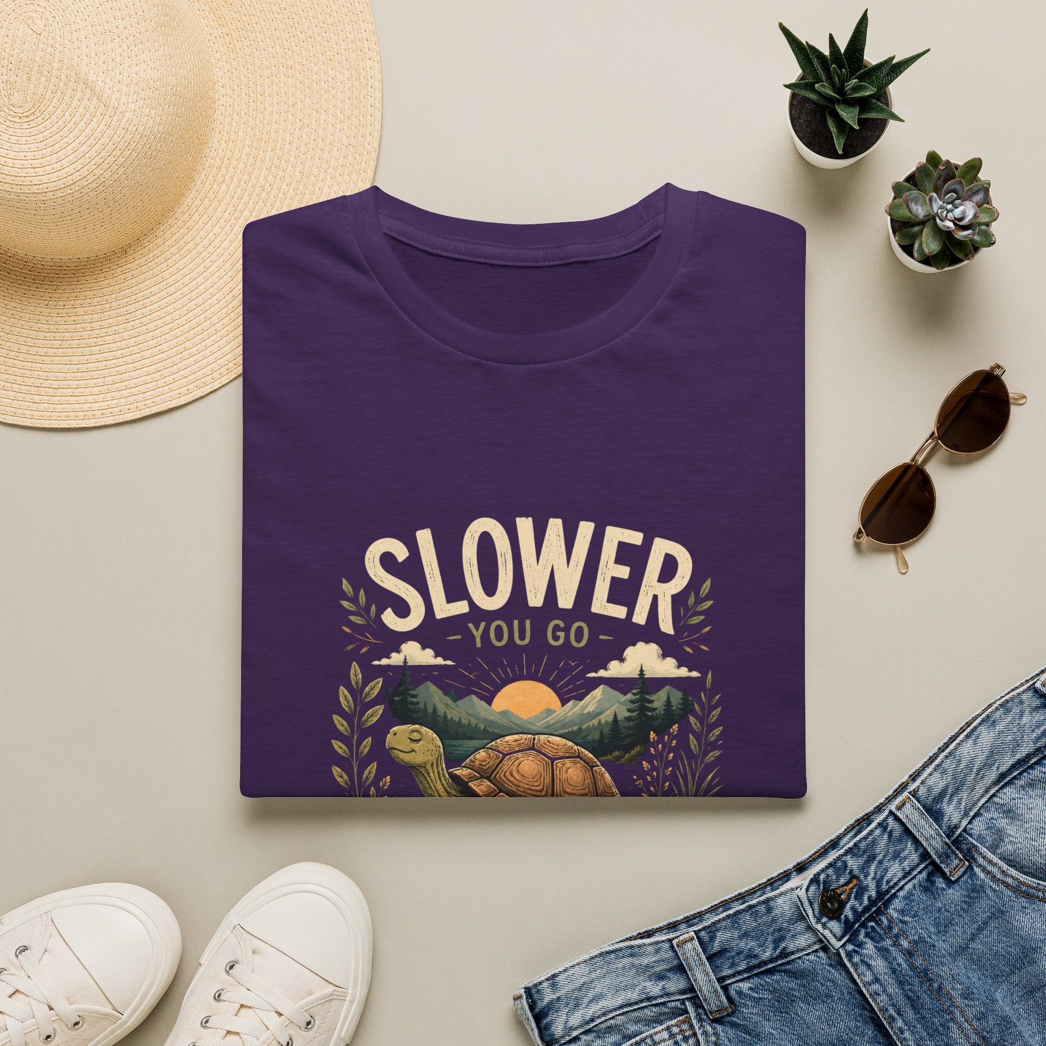 Slower You Go T-Shirt — Retro Turtle 'Slower You Go, Further You Get' Relaxed Tee