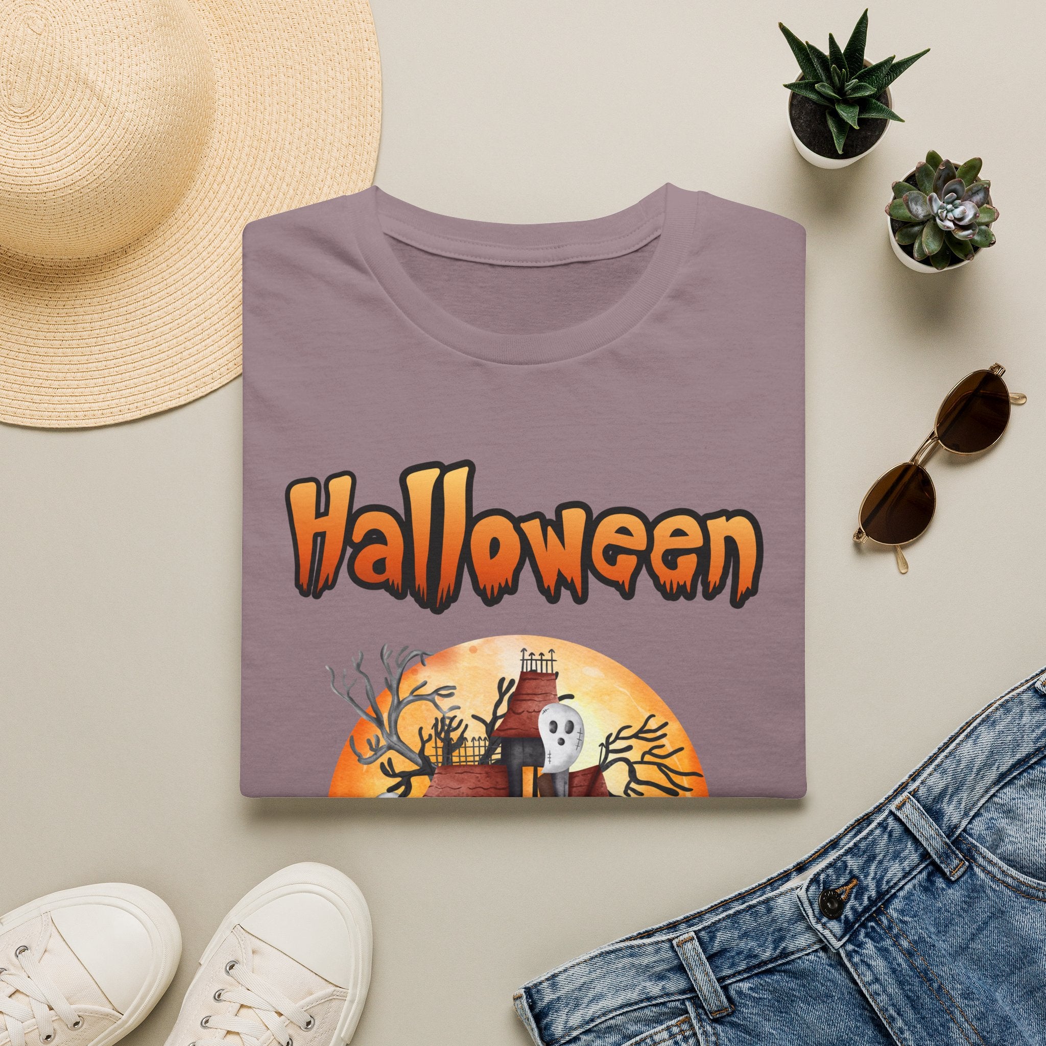 Halloween Haunted House T-Shirt — Spooky Pumpkin Moon Design -  Cute Spooky Haunted Mansion Ghost Pumpkin Fall Tee