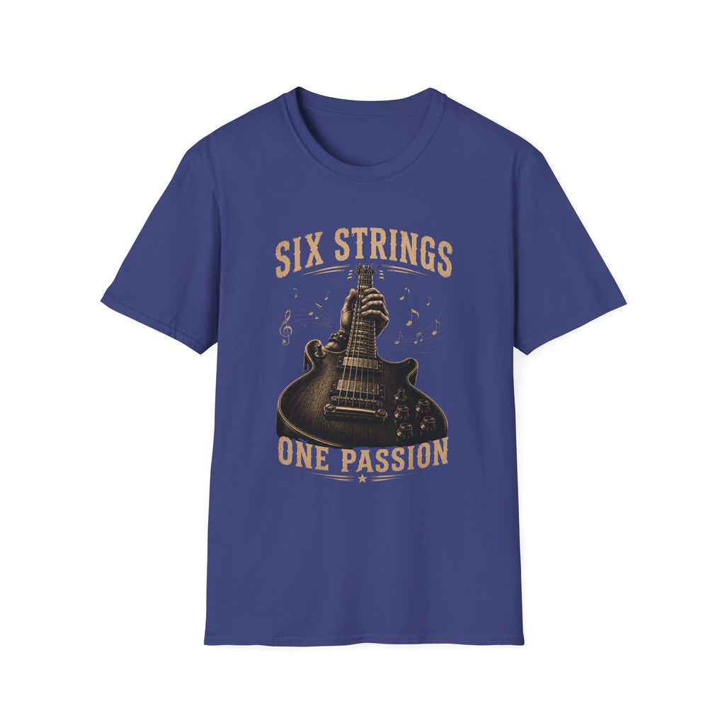 Six Strings Guitar T-Shirt — "Six Strings One Passion" Vintage Music Tee - Electric Guitar Rock Music Design