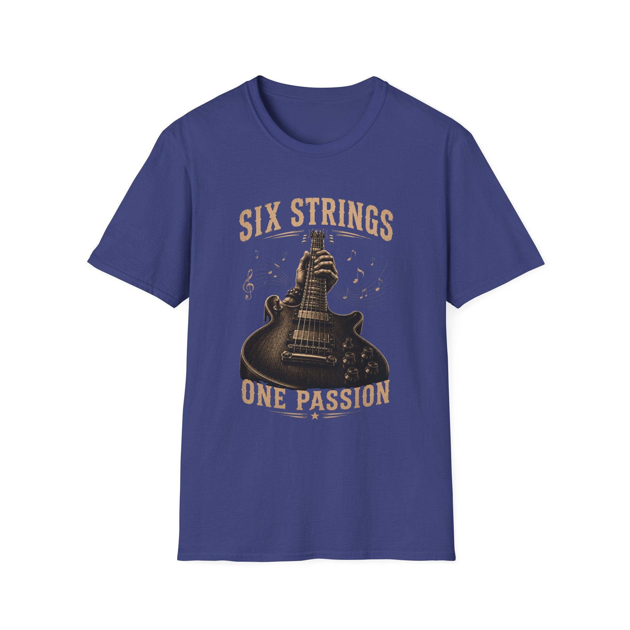 Six Strings Guitar T-Shirt — "Six Strings One Passion" Vintage Music Tee - Electric Guitar Rock Music Design