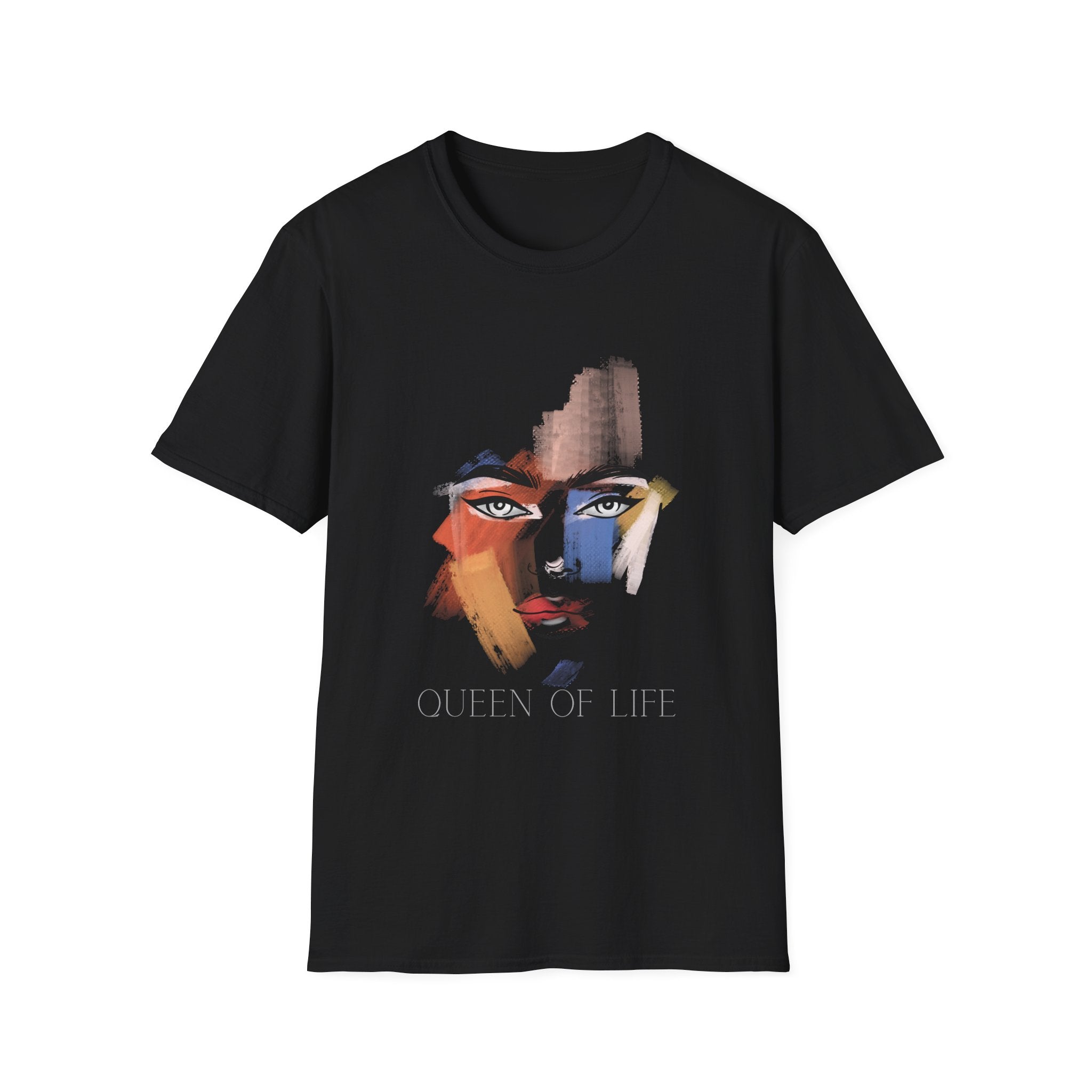Abstract Painted Face T-Shirt — "Queen of Life" Artistic Graphic Tee