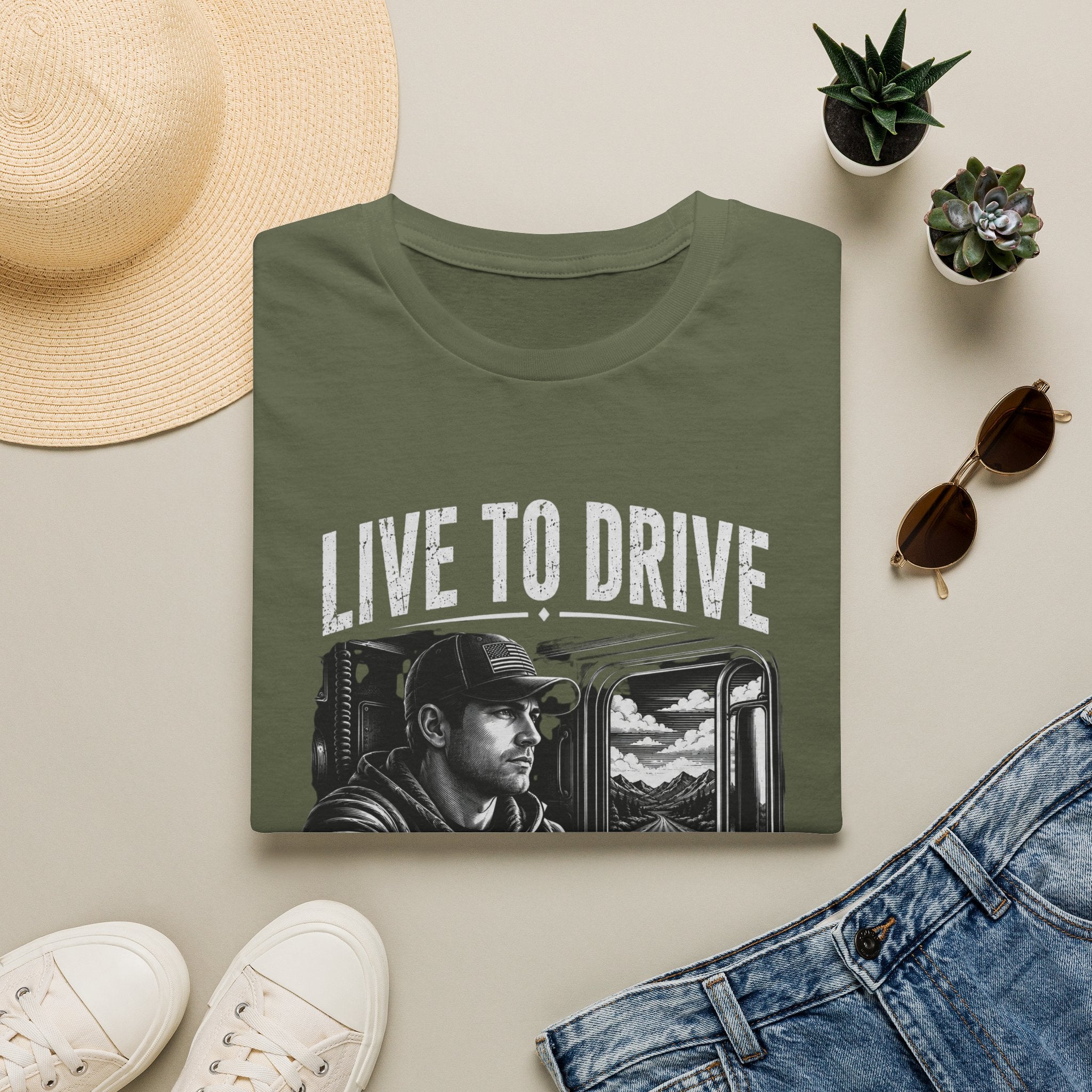 Live to Drive Trucker T‑Shirt — ‘Live to Drive, Drive to Live’ Graphic Tee