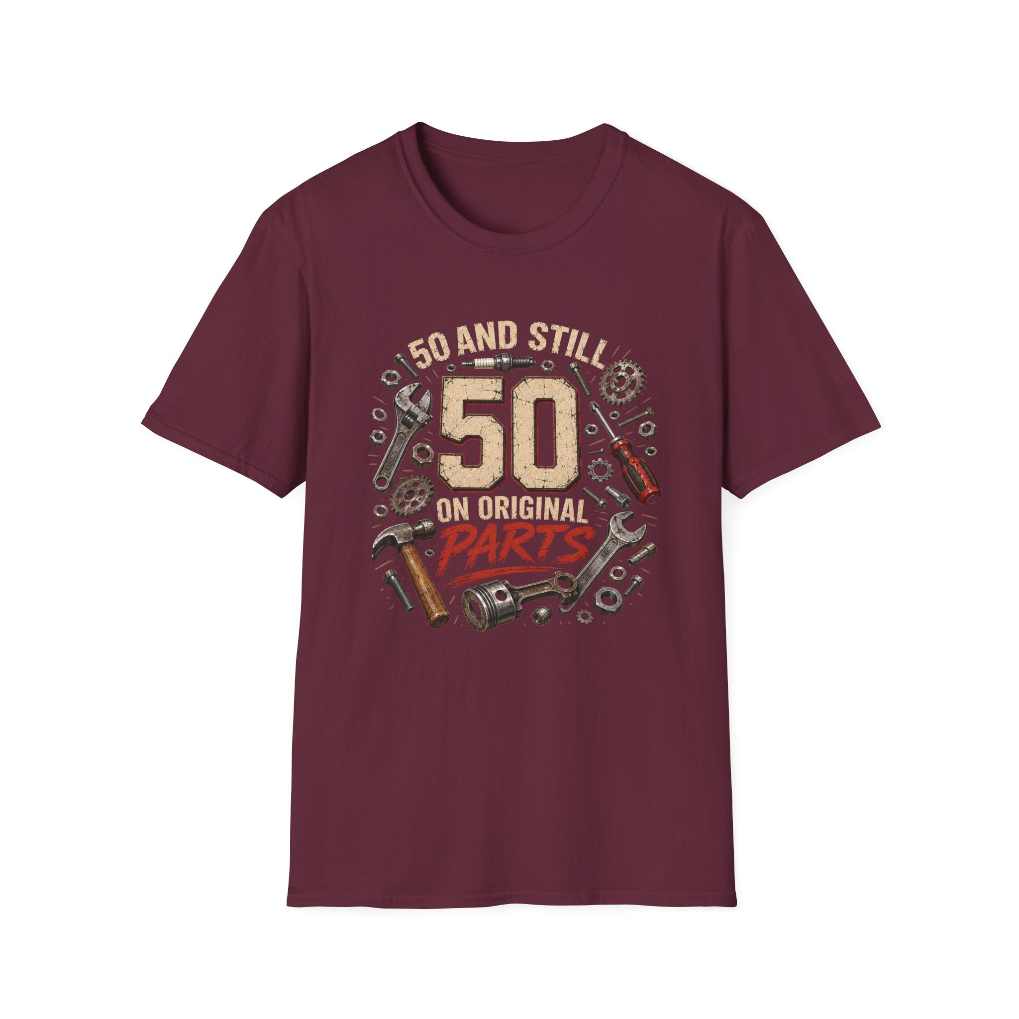 50 and Still Original Parts T-Shirt — Funny 50th Birthday Mechanic Gift