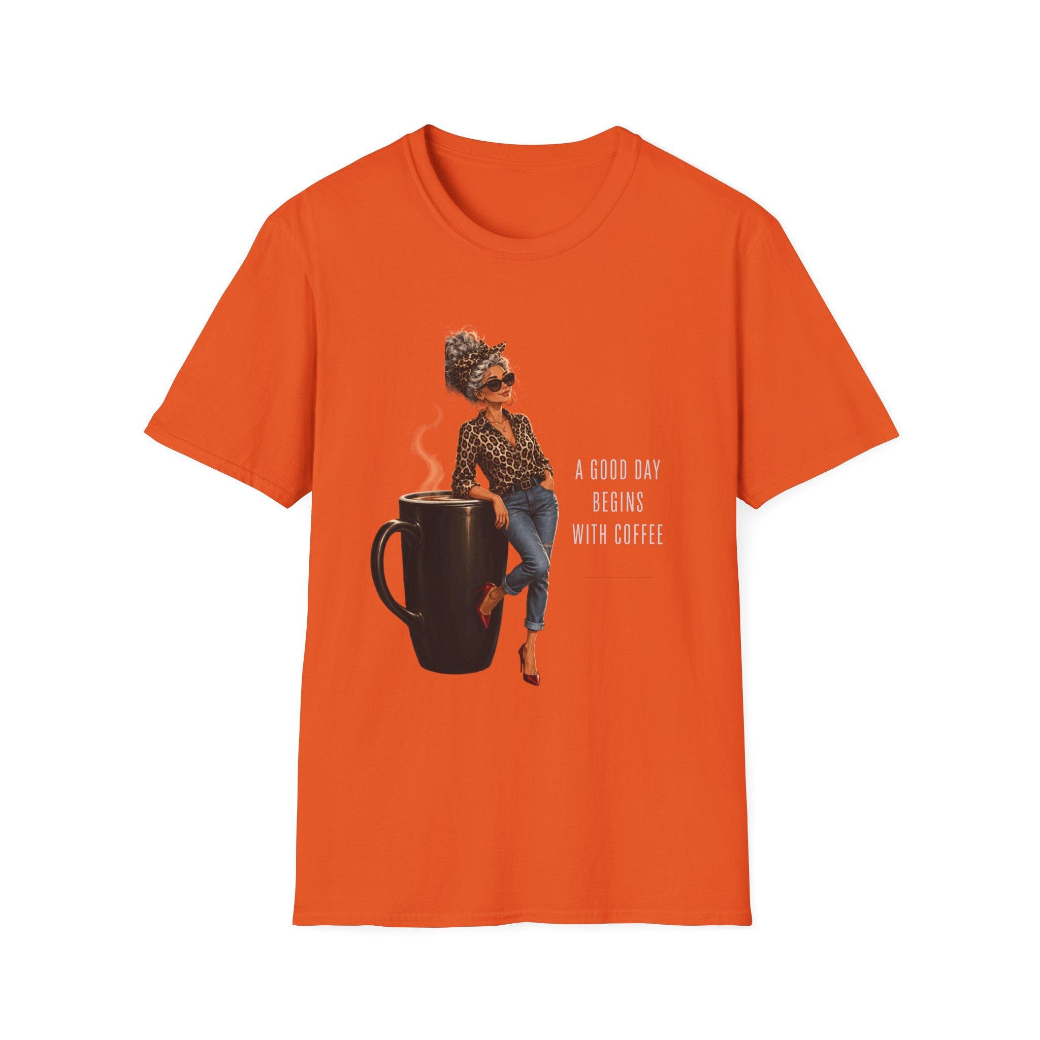Coffee Vibes T-Shirt — “A Good Day Begins” Retro Chic Coffee Shirt -Stylish Coffee Lover Woman Design