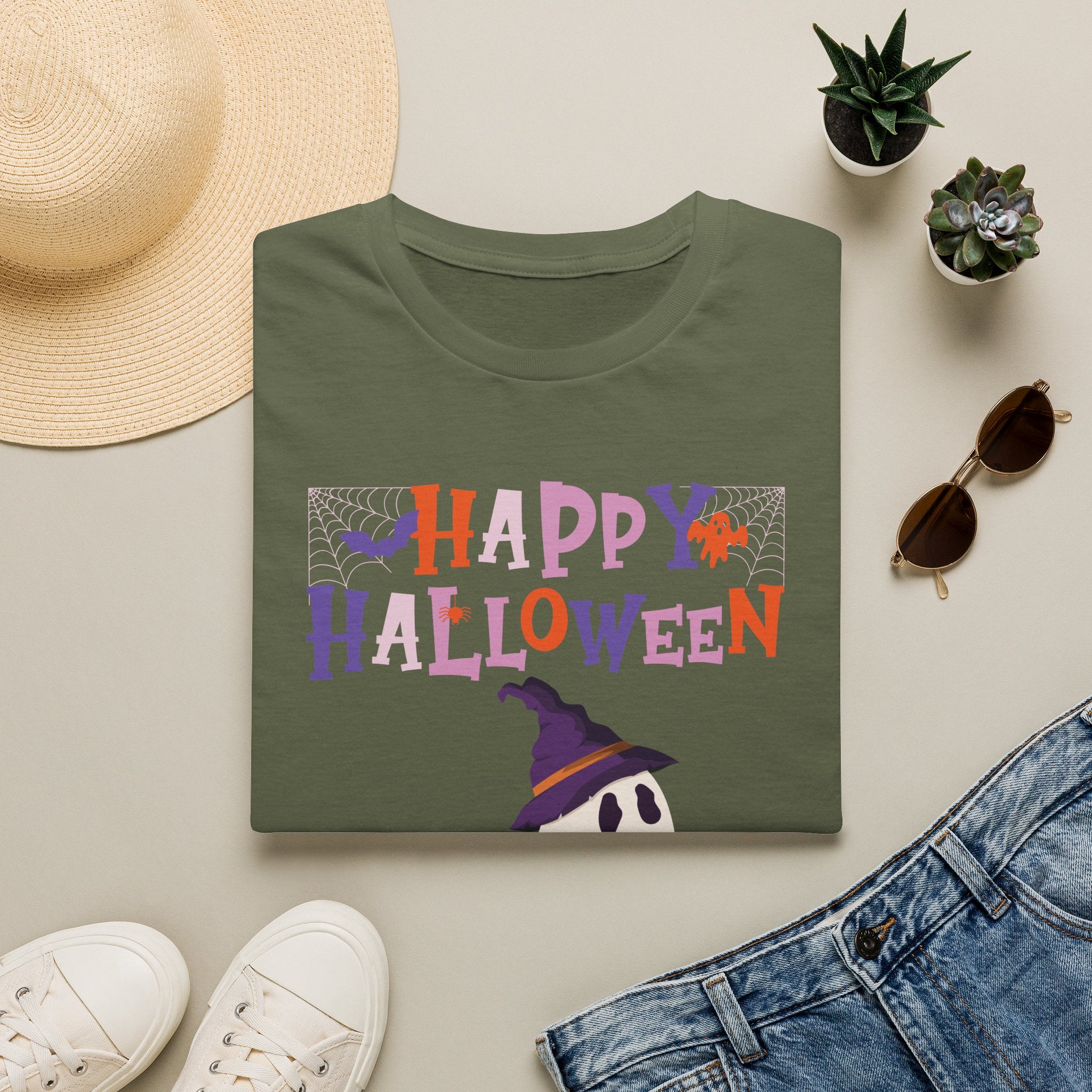 Happy Halloween Ghost T-Shirt — Cute Spooky Costume Tee | Funny Spooky Ghost Halloween Tee for Women Kids & Family