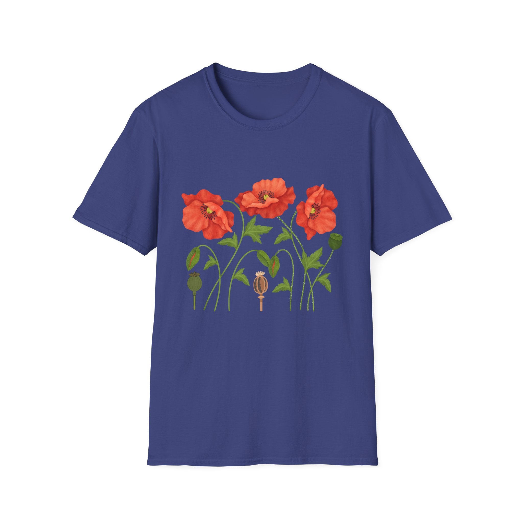 Poppy Floral T-Shirt — Red Poppies Garden Tee - Vintage Wildflower Floral Design