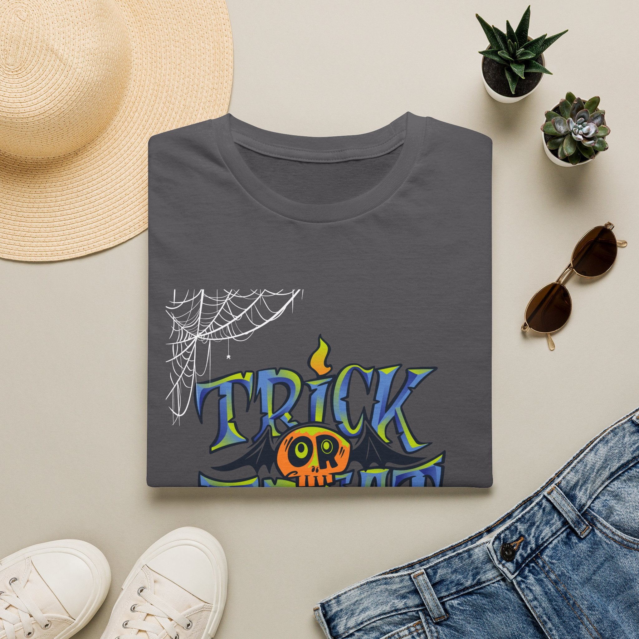 Trick or Treat Halloween Tee — Spooky Candy Pumpkin Graphic T-Shirt - | Funny Spooky Trick or Treat Pumpkin Halloween Tee
