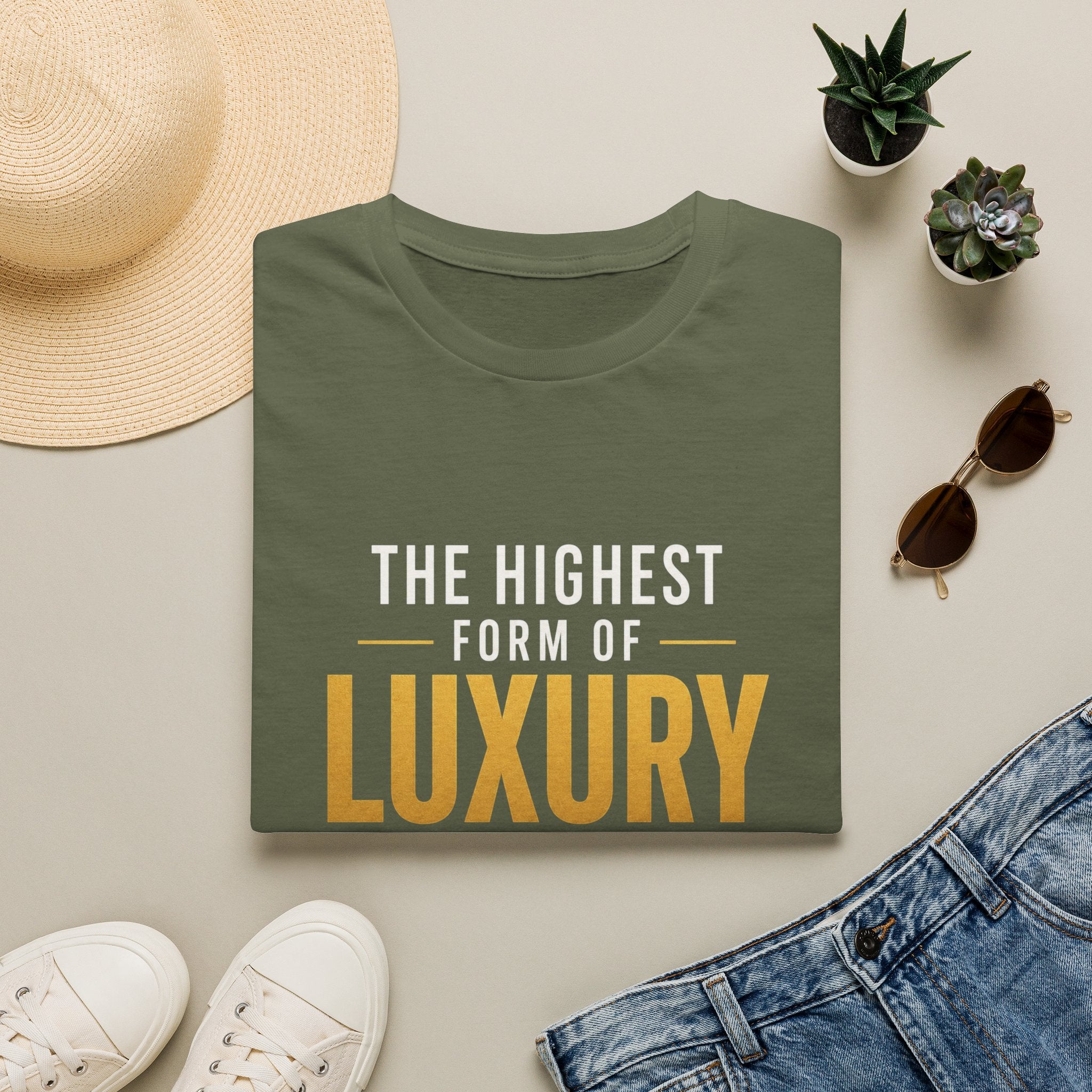 The Highest Form Of Luxury Is The Freedom Of Not Having To Pretend Motivational Quote Design — Bold Gold Graphic Tee