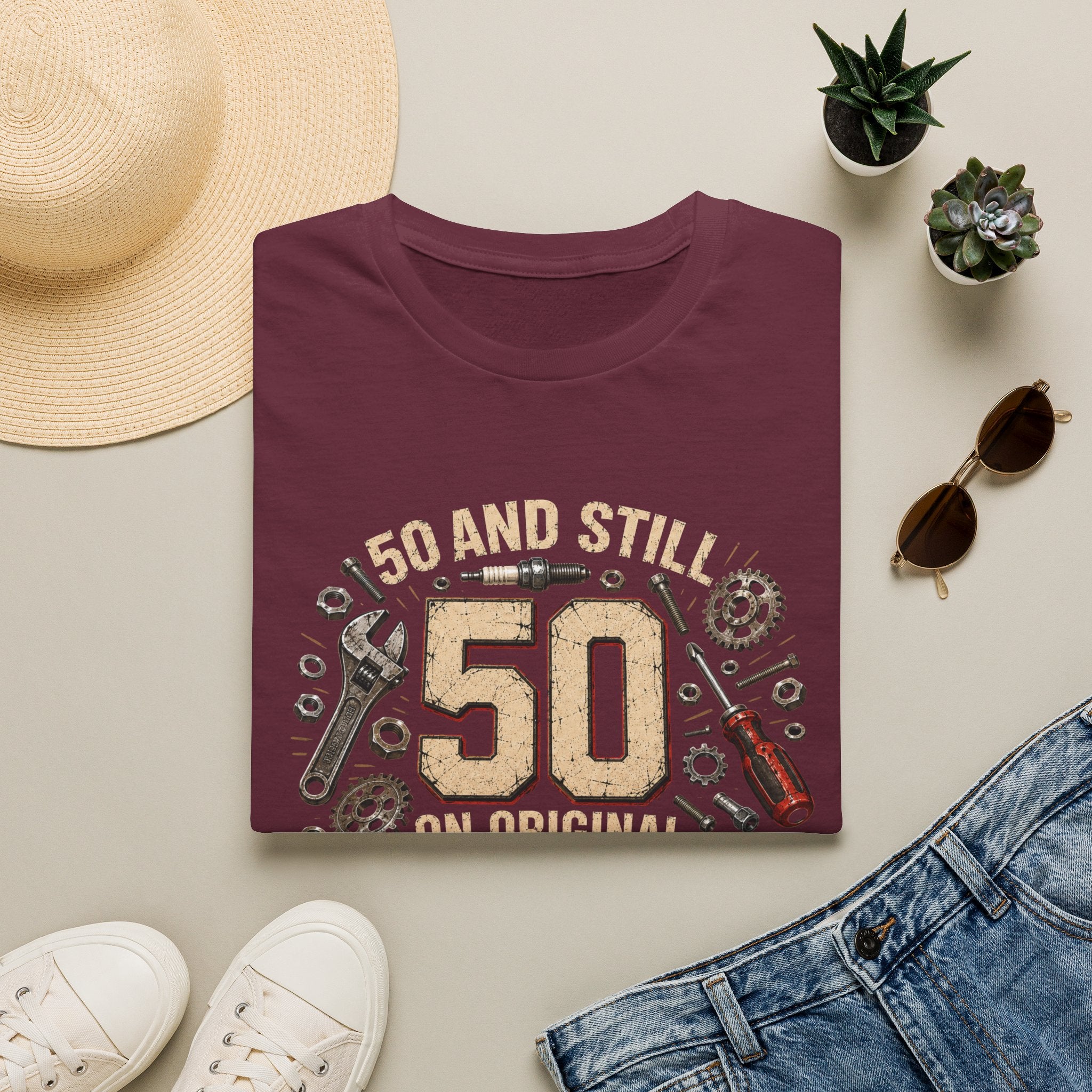 50 and Still Original Parts T-Shirt — Funny 50th Birthday Mechanic Gift