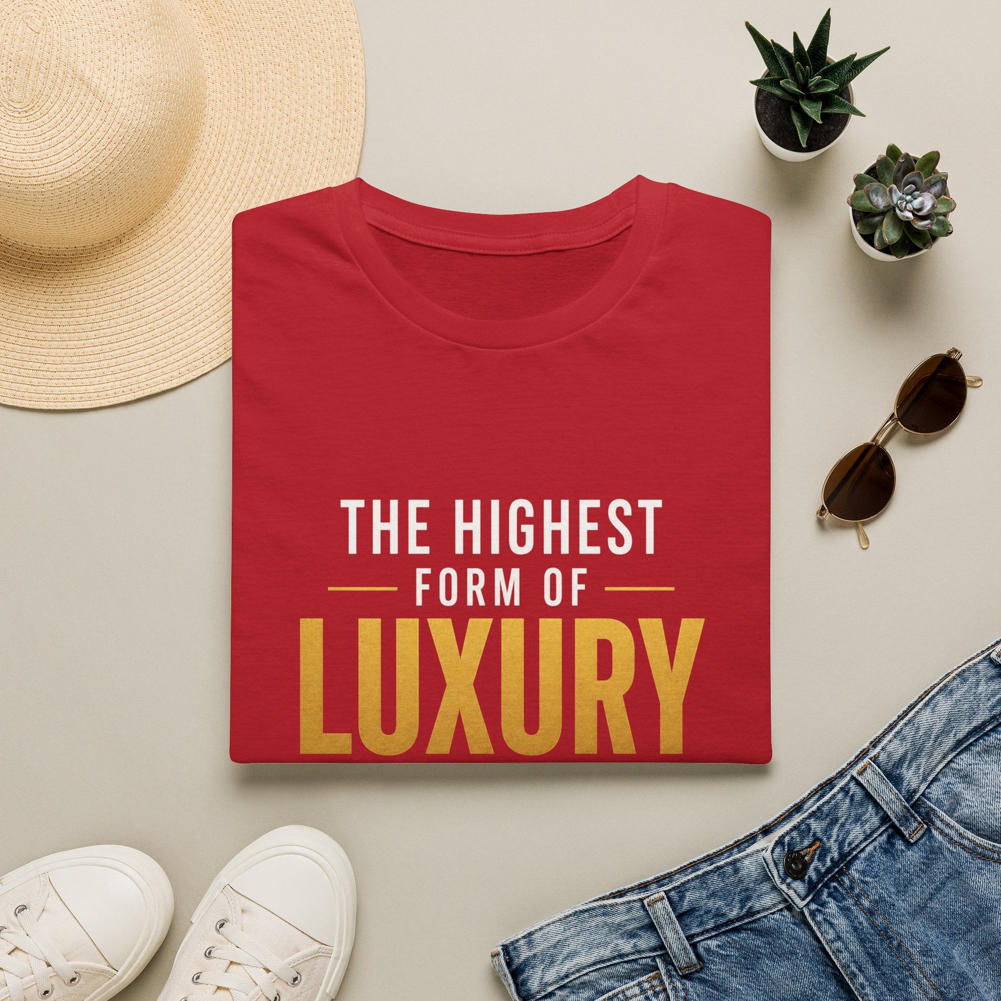 The Highest Form Of Luxury Is The Freedom Of Not Having To Pretend Motivational Quote Design — Bold Gold Graphic Tee