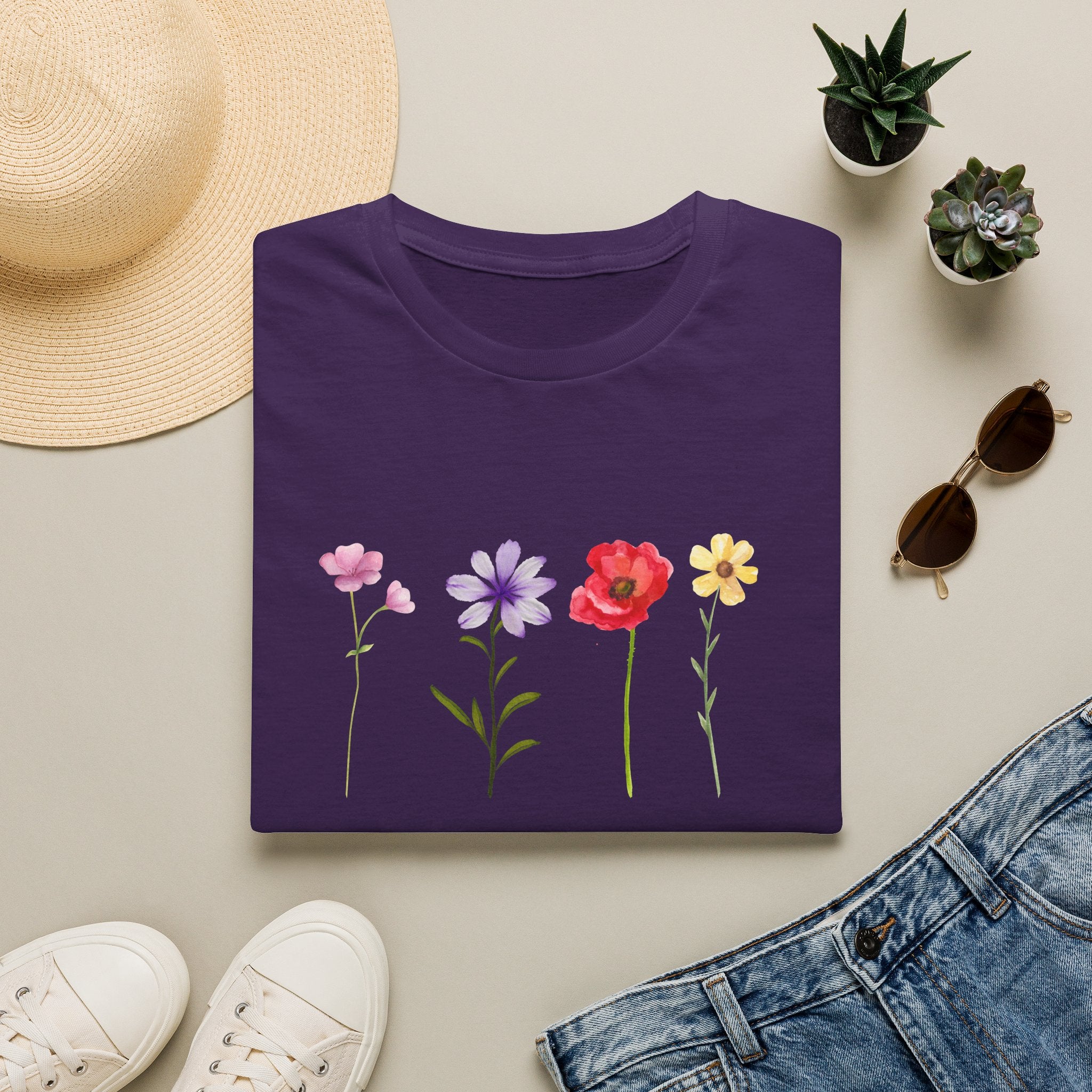 Delicate Wildflower Collection – Watercolor Botanical Floral Illustration Tee