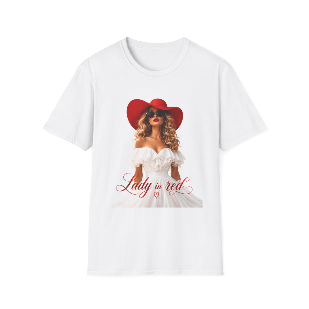 Woman in Red Graphic Tee — "Lady in Red" Vintage Glam Fashion Shirt