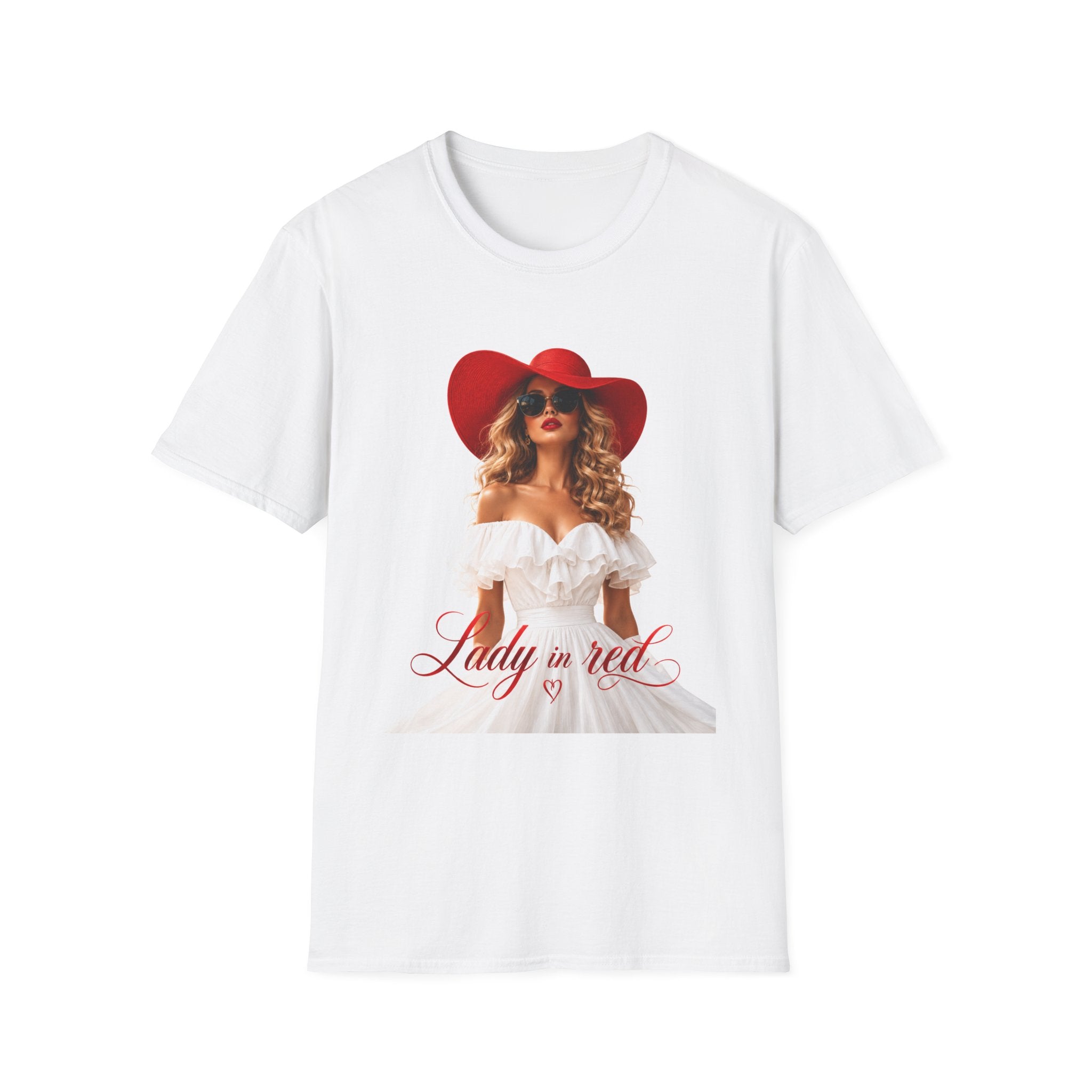 Woman in Red Graphic Tee — "Lady in Red" Vintage Glam Fashion Shirt