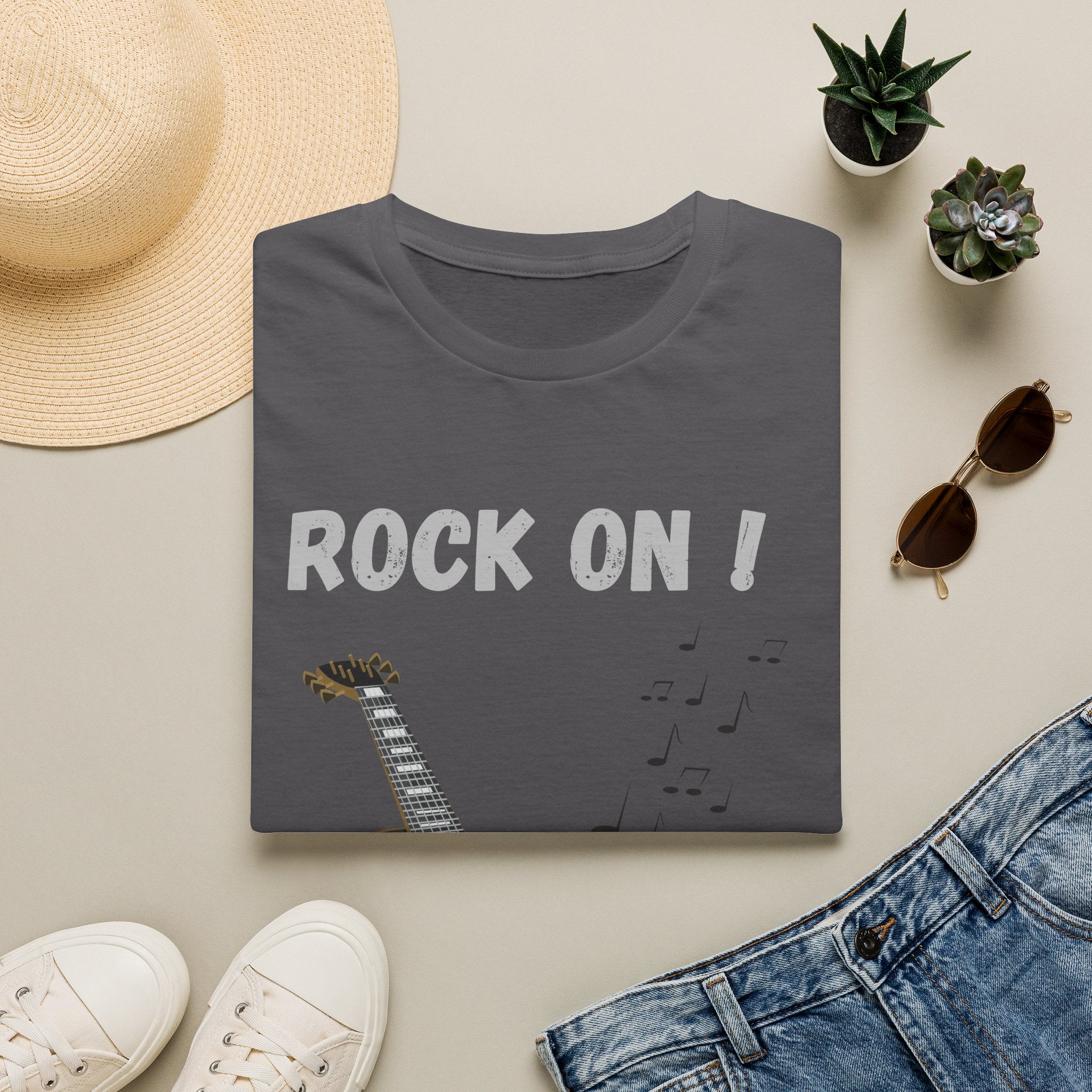 Rock On Guitar Music Lover Design | Electric Guitar Rock Fan Graphic  — Music Lover Graphic Tee