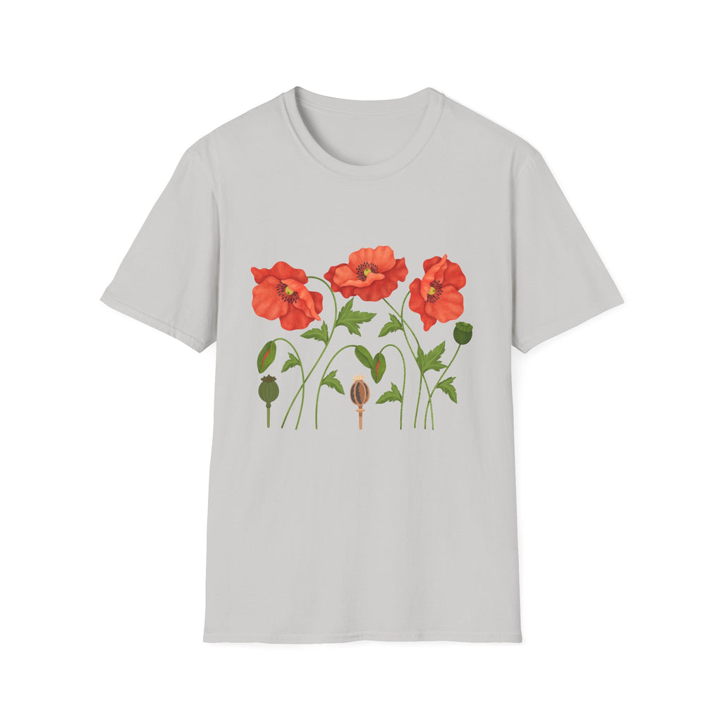 Poppy Floral T-Shirt — Red Poppies Garden Tee - Vintage Wildflower Floral Design