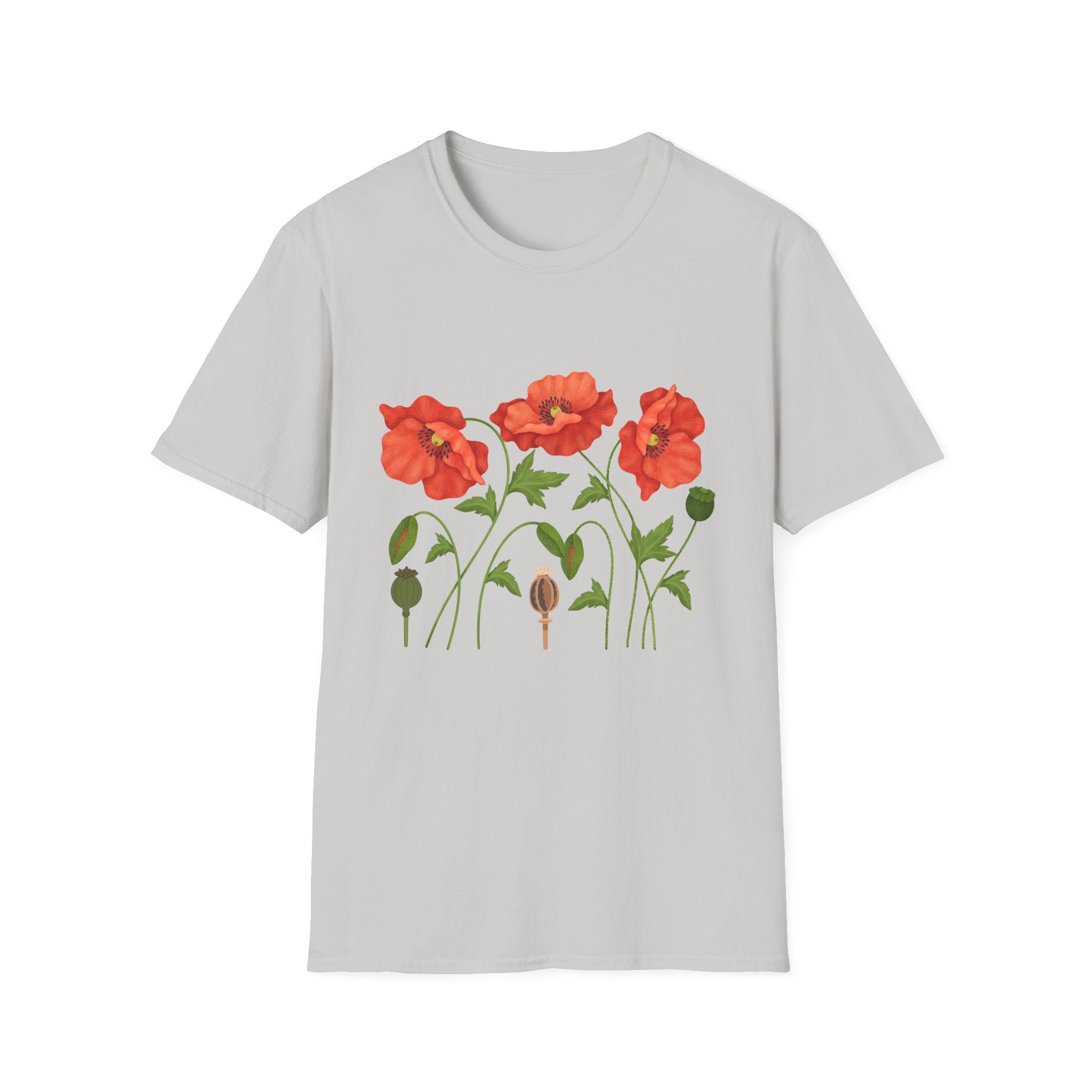Poppy Floral T-Shirt — Red Poppies Garden Tee - Vintage Wildflower Floral Design