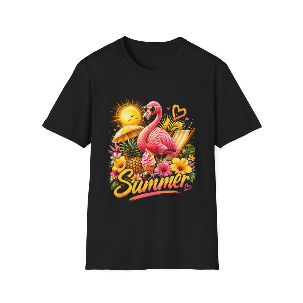 Summer Flamingo T-Shirt — Tropical Sunset Beach Graphic Tee