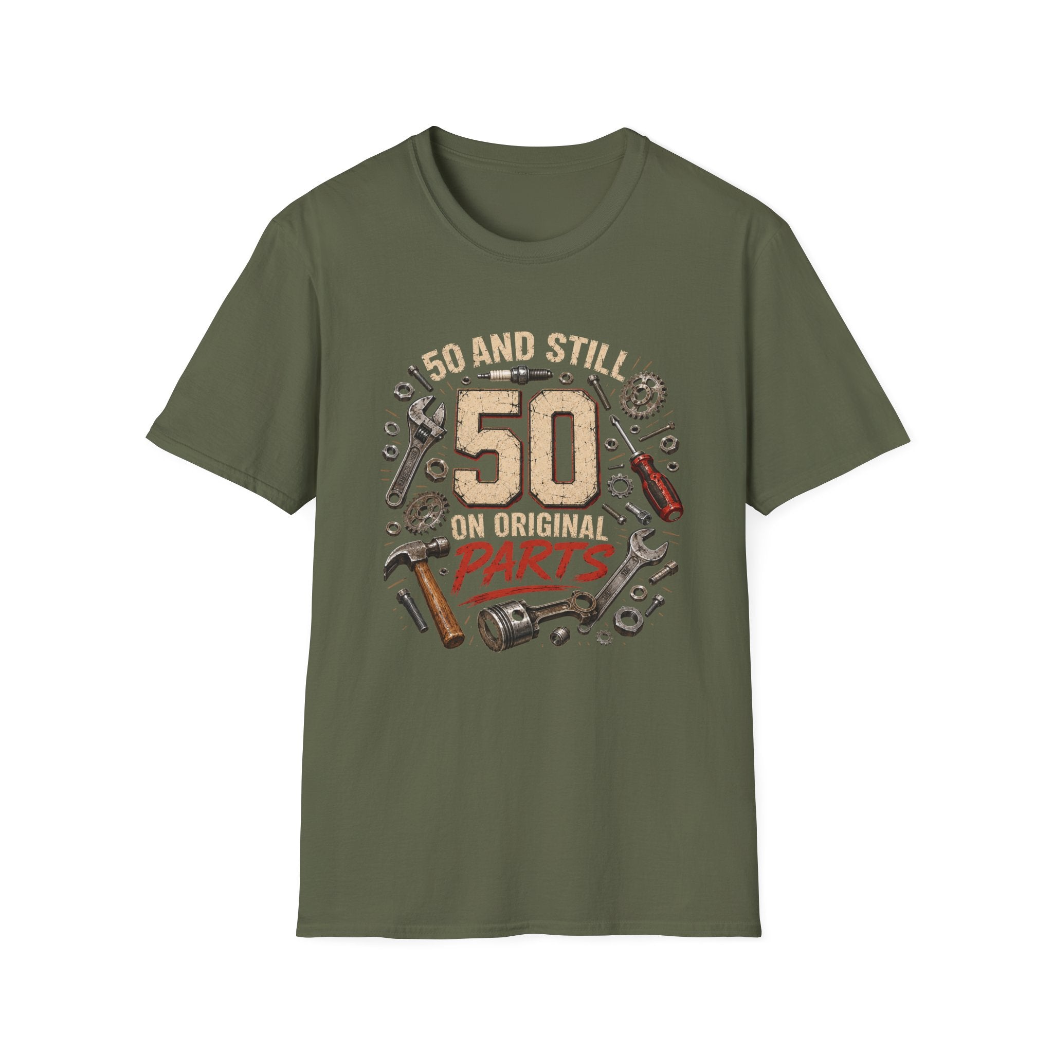 50 and Still Original Parts T-Shirt — Funny 50th Birthday Mechanic Gift