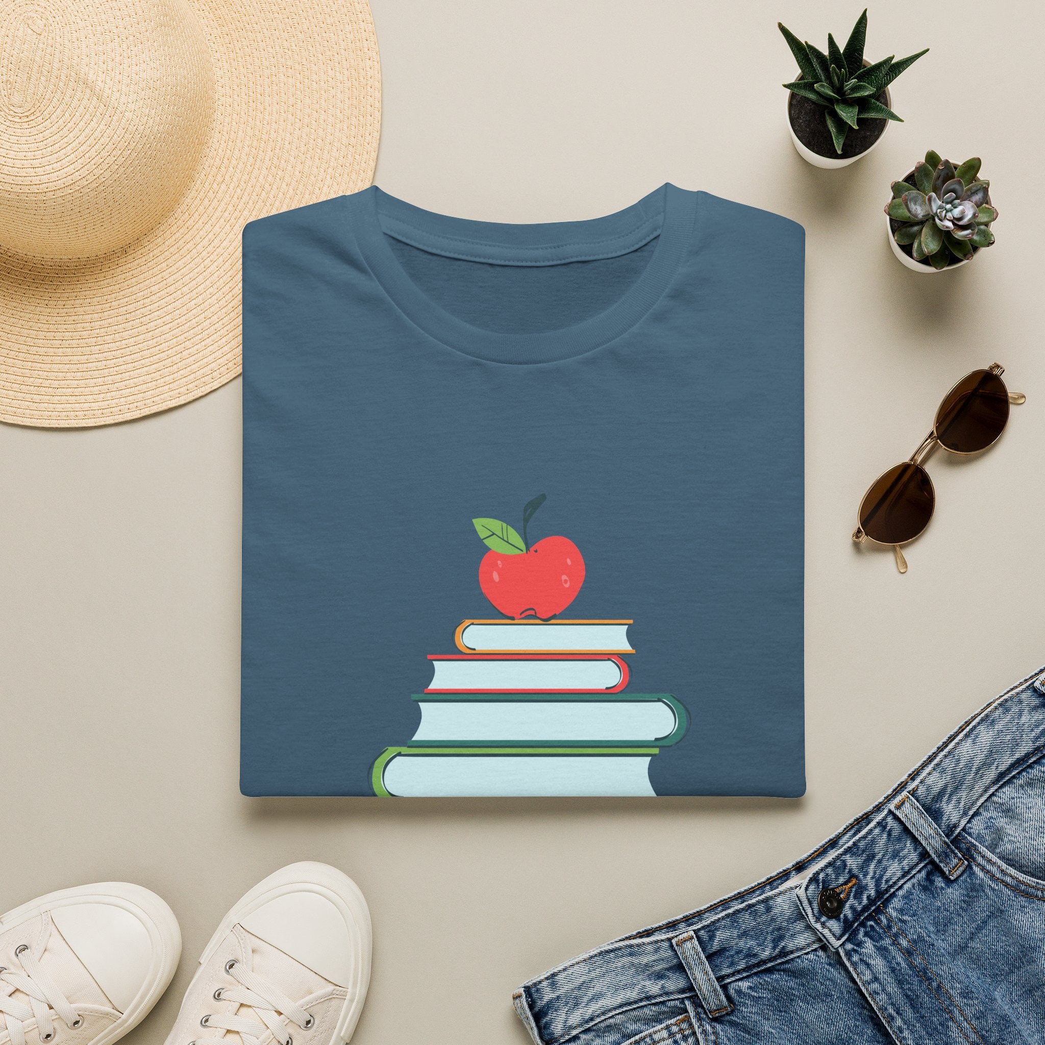 Teacher Apple & Books T-Shirt — Back to School Teacher Gift