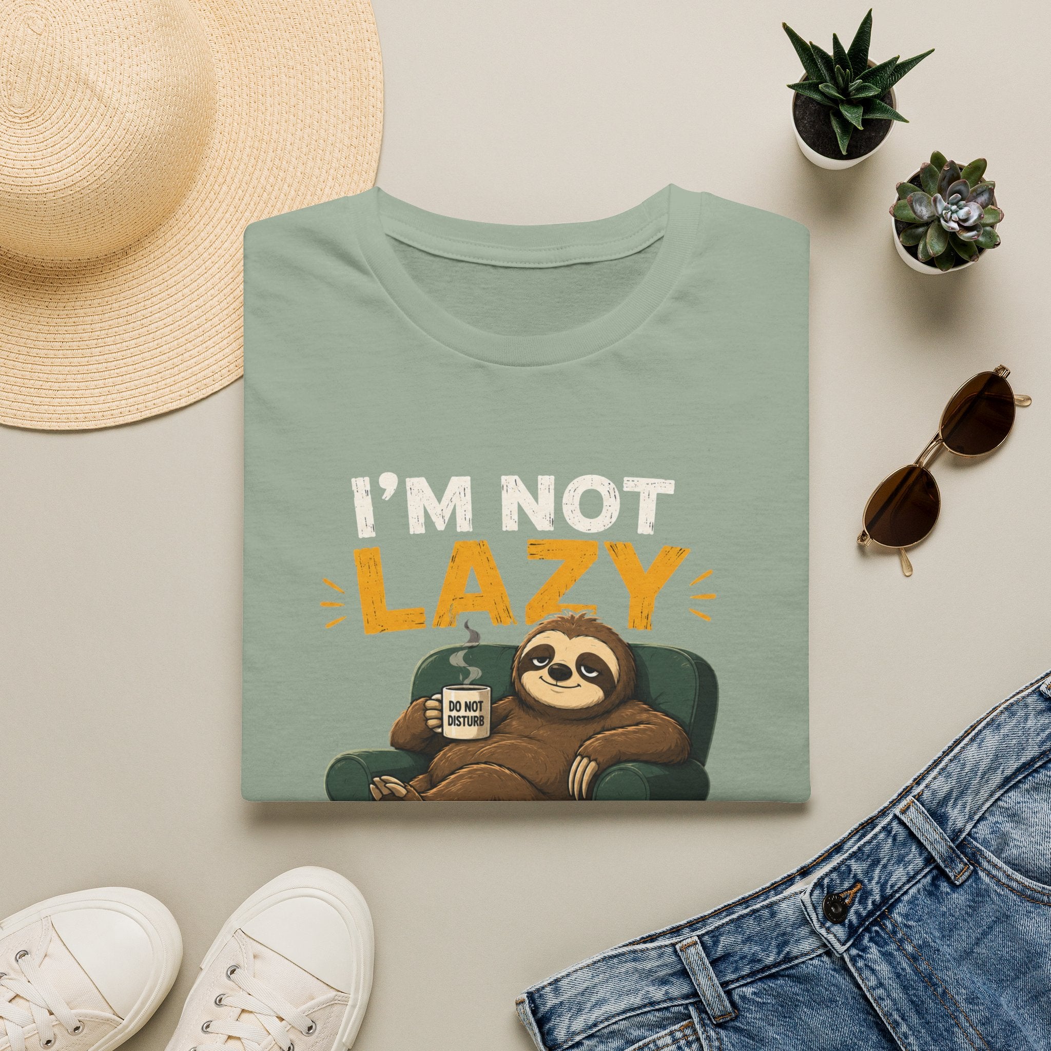 I'm Not Lazy, I'm on Energy Saving Mode – Funny Sloth Coffee Lover Design — Energy Saving Mode Graphic Tee