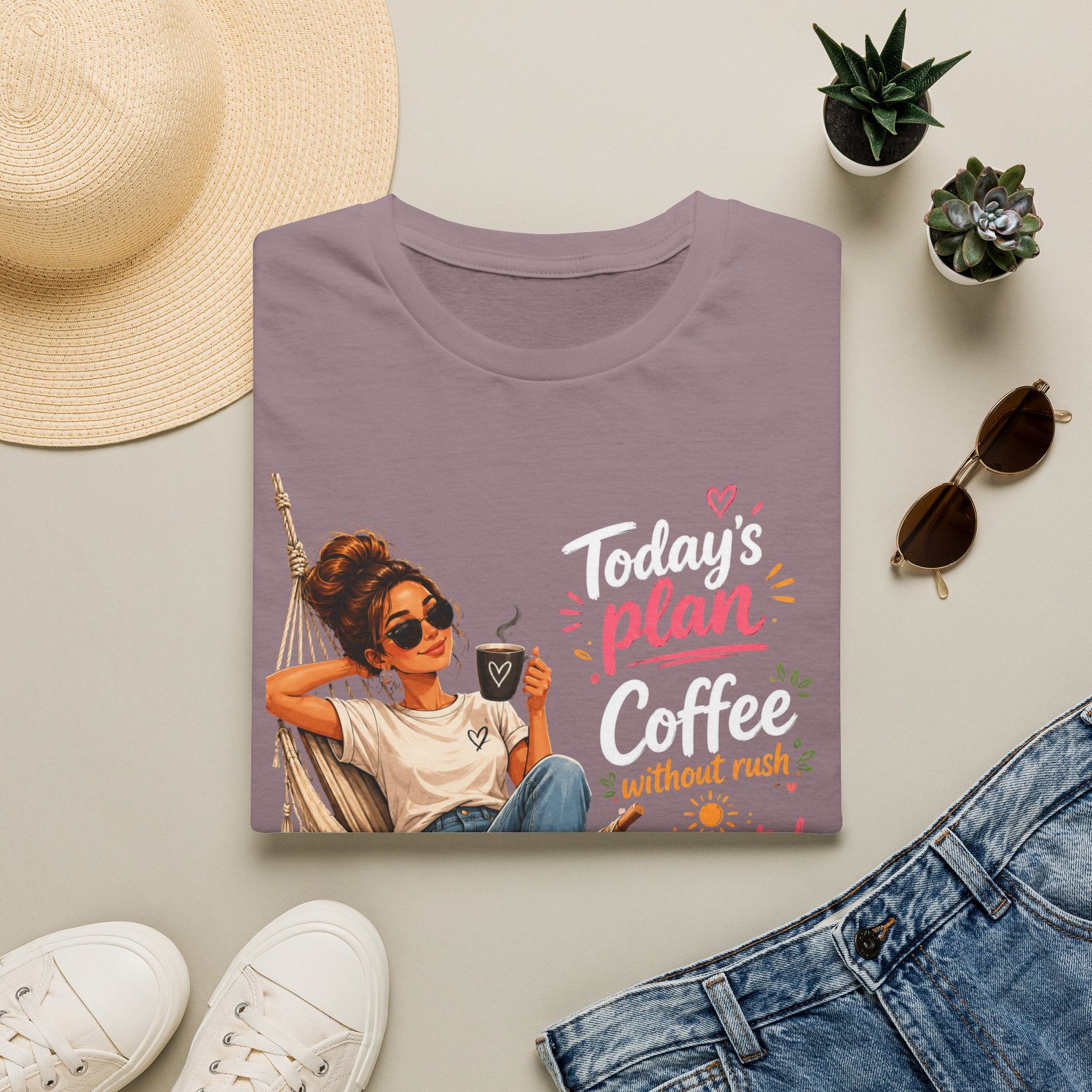 Coffee Tee — "Today's Plan: Coffee Without Rush" Relaxed Lounge T-Shirt