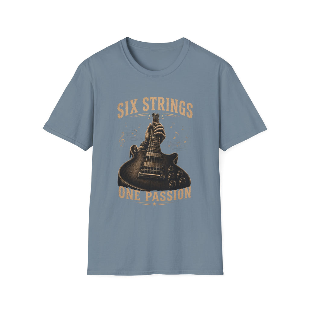 Six Strings Guitar T-Shirt — "Six Strings One Passion" Vintage Music Tee - Electric Guitar Rock Music Design