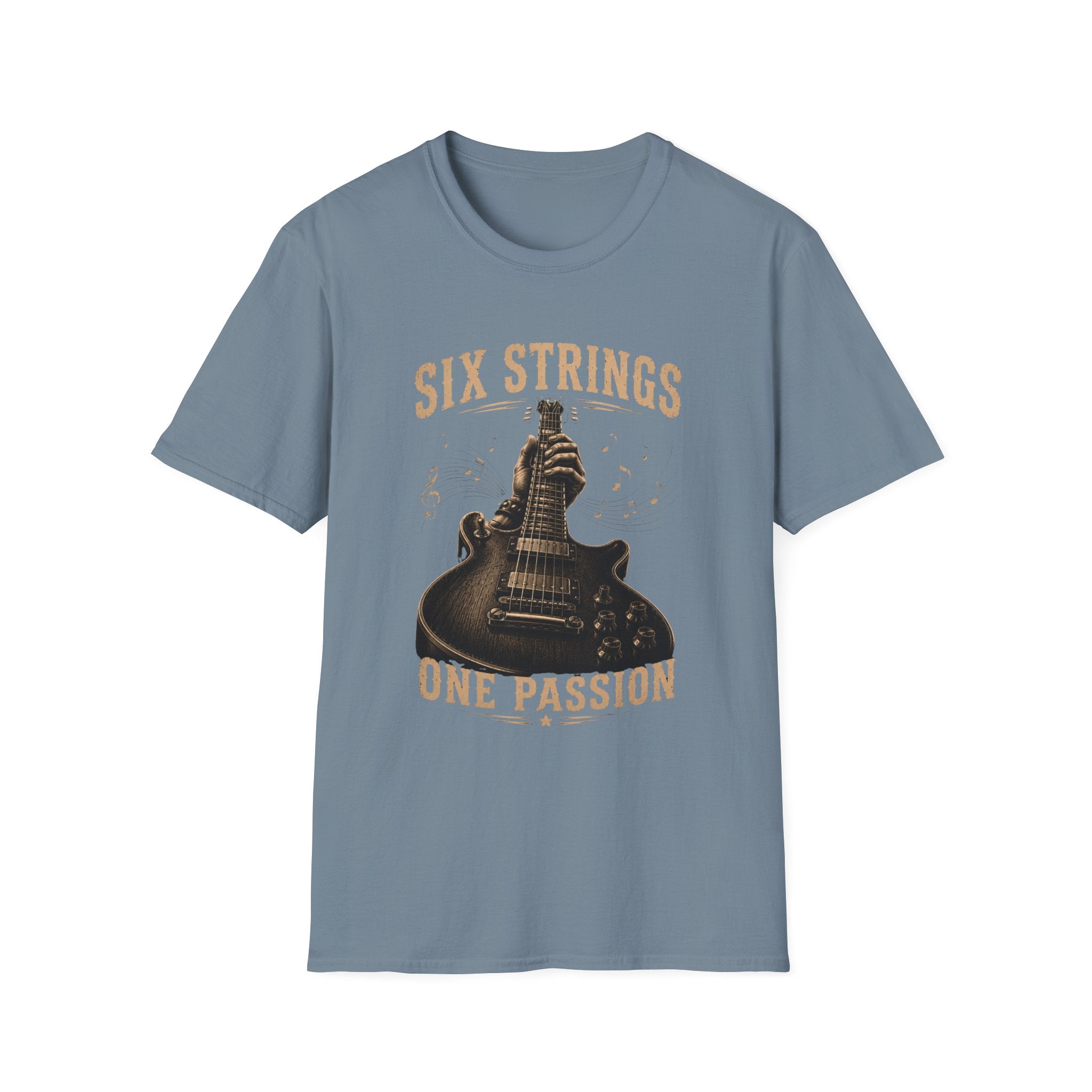 Six Strings Guitar T-Shirt — "Six Strings One Passion" Vintage Music Tee - Electric Guitar Rock Music Design