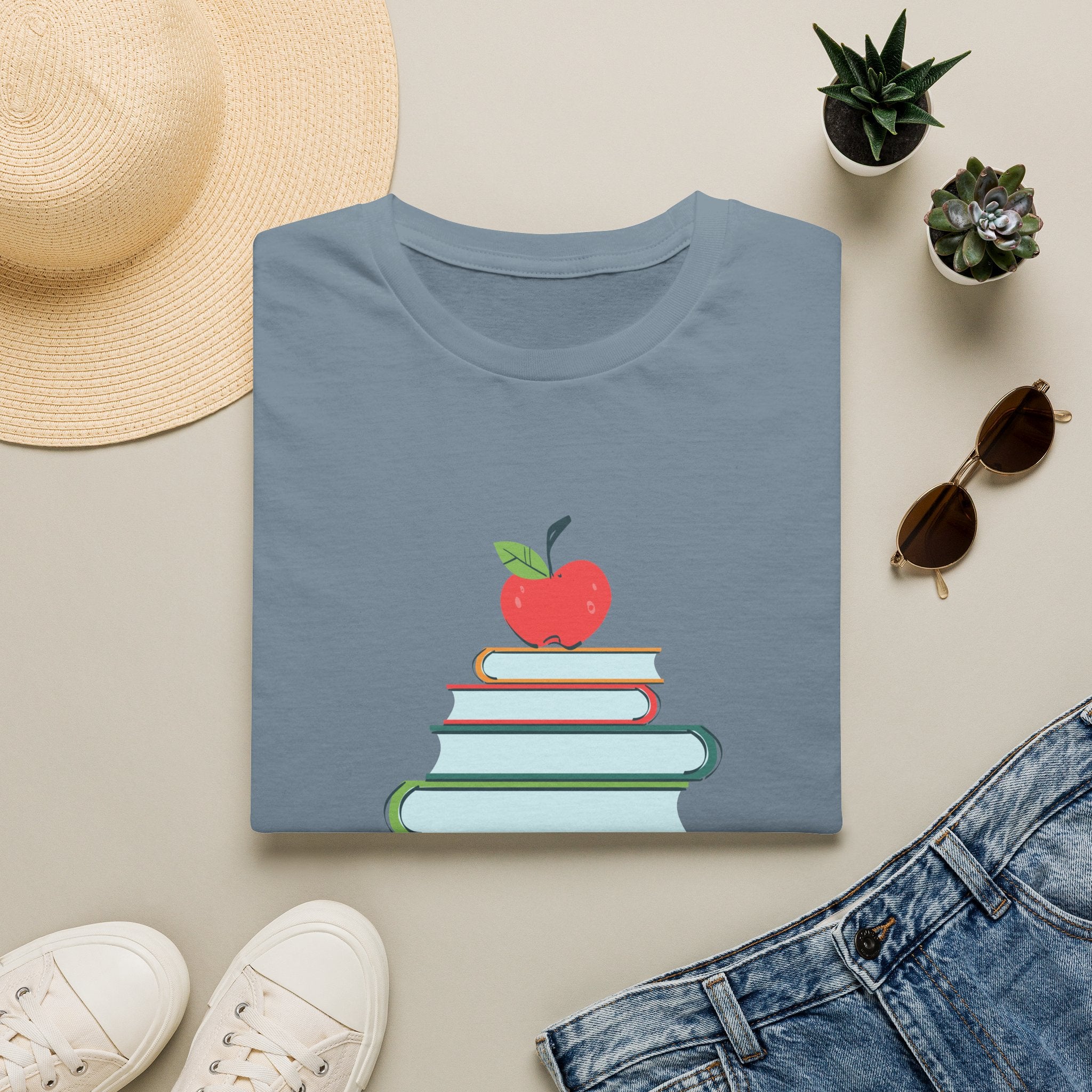 Teacher Apple & Books T-Shirt — Back to School Teacher Gift
