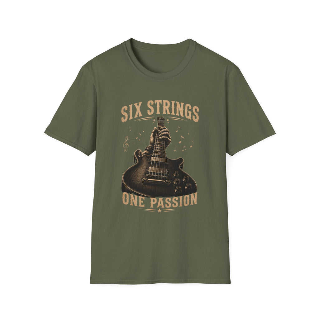 Six Strings Guitar T-Shirt — "Six Strings One Passion" Vintage Music Tee - Electric Guitar Rock Music Design