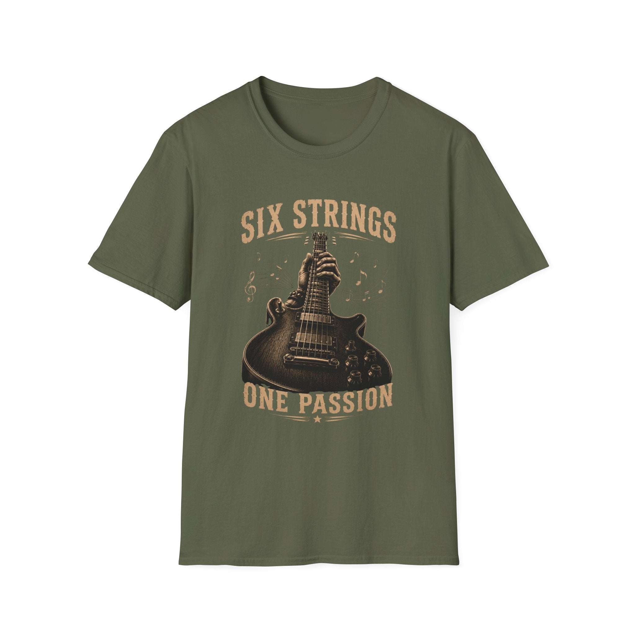 Six Strings Guitar T-Shirt — "Six Strings One Passion" Vintage Music Tee - Electric Guitar Rock Music Design