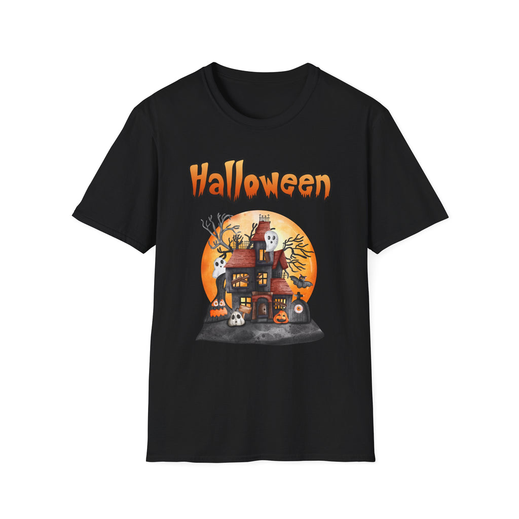 Halloween Haunted House T-Shirt — Spooky Pumpkin Moon Design -  Cute Spooky Haunted Mansion Ghost Pumpkin Fall Tee